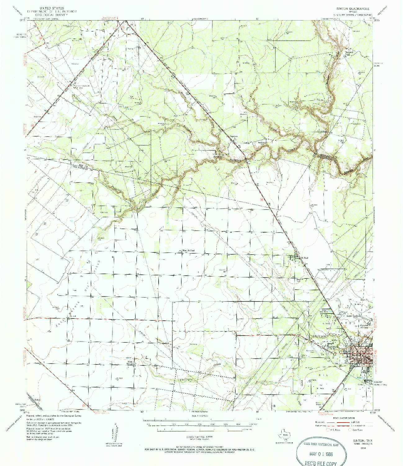 USGS 1:62500-SCALE QUADRANGLE FOR SINTON, TX 1954