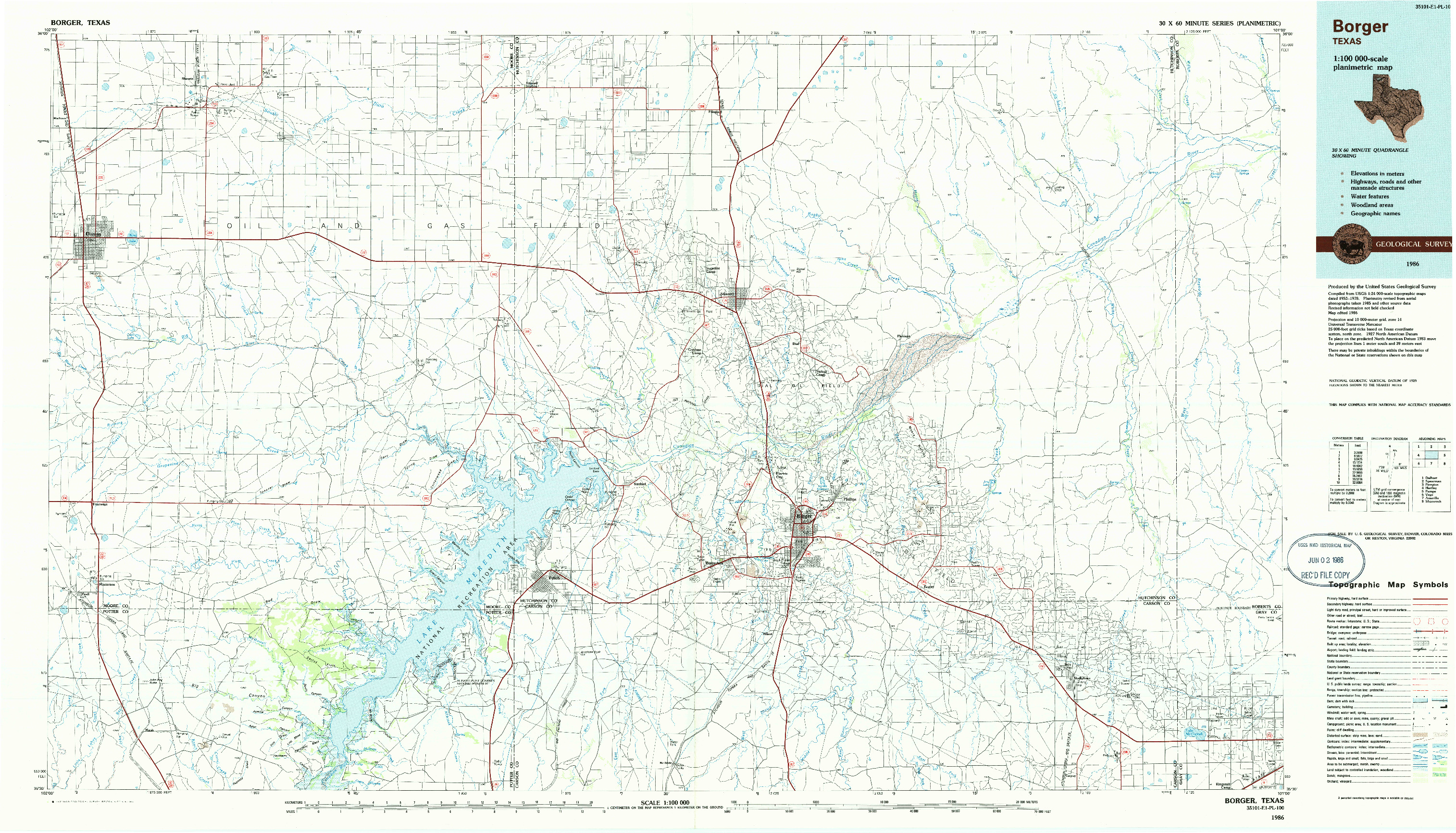 USGS 1:100000-SCALE QUADRANGLE FOR BORGER, TX 1986