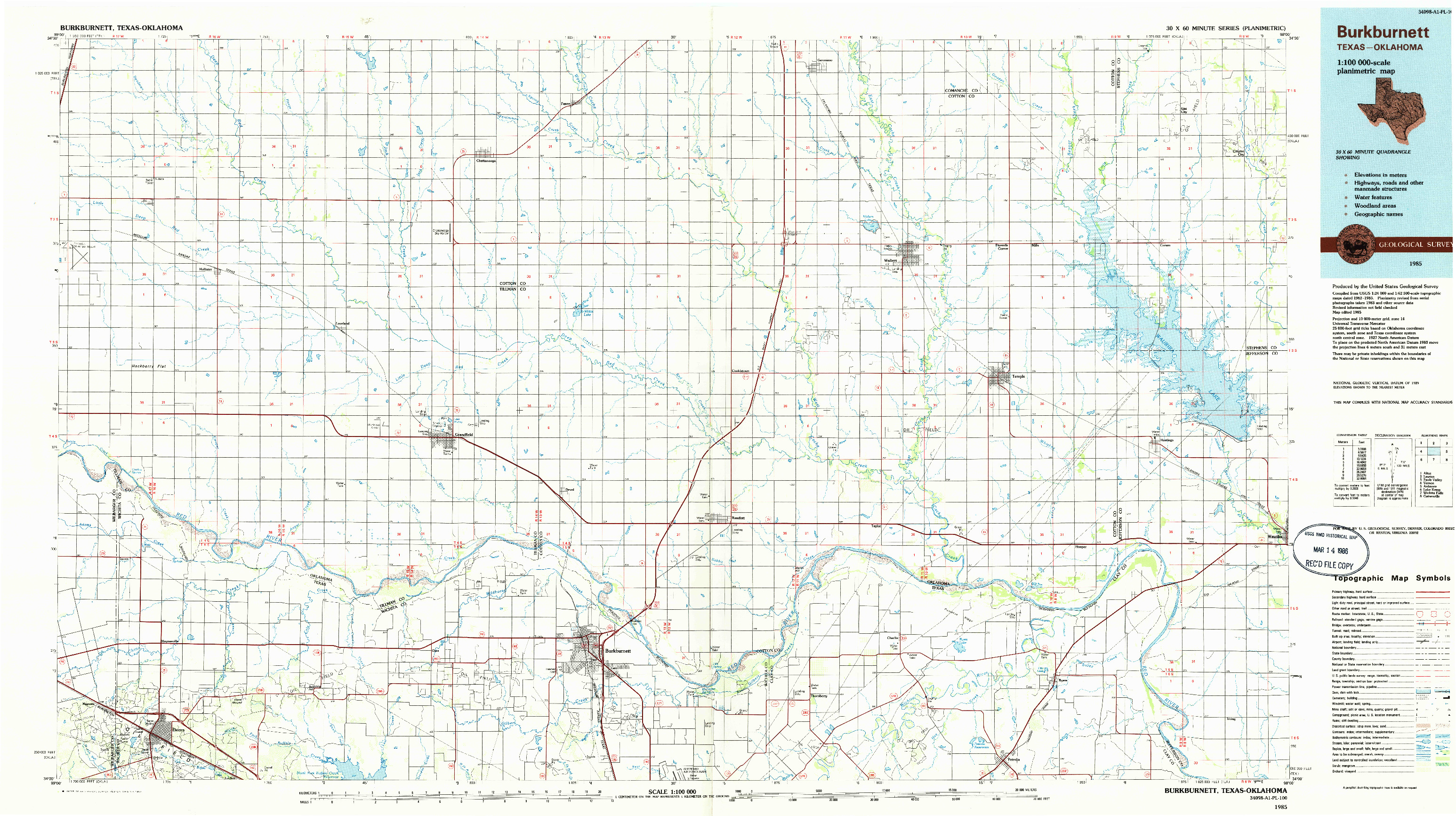USGS 1:100000-SCALE QUADRANGLE FOR BURKBURNETT, TX 1985