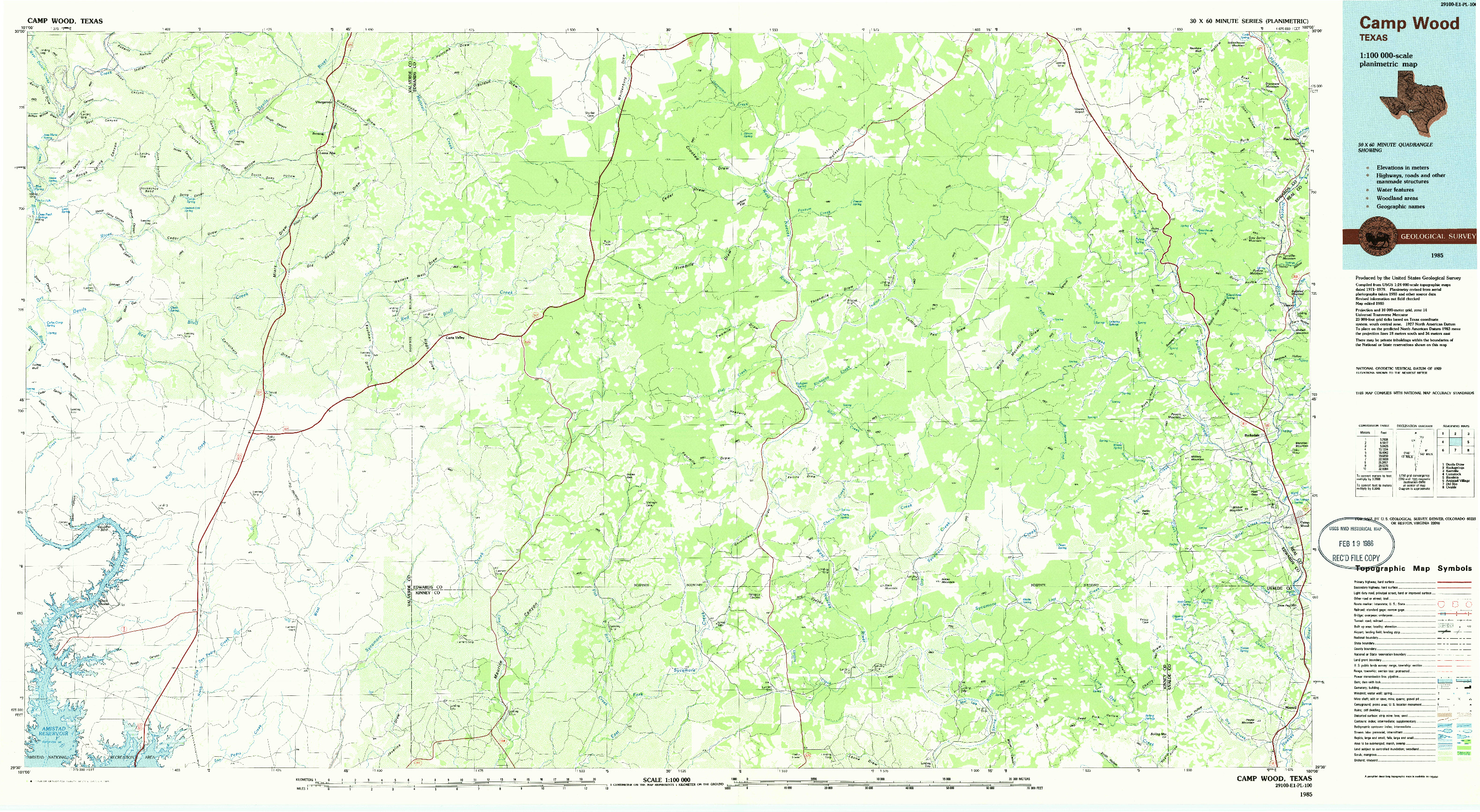 USGS 1:100000-SCALE QUADRANGLE FOR CAMP WOOD, TX 1985