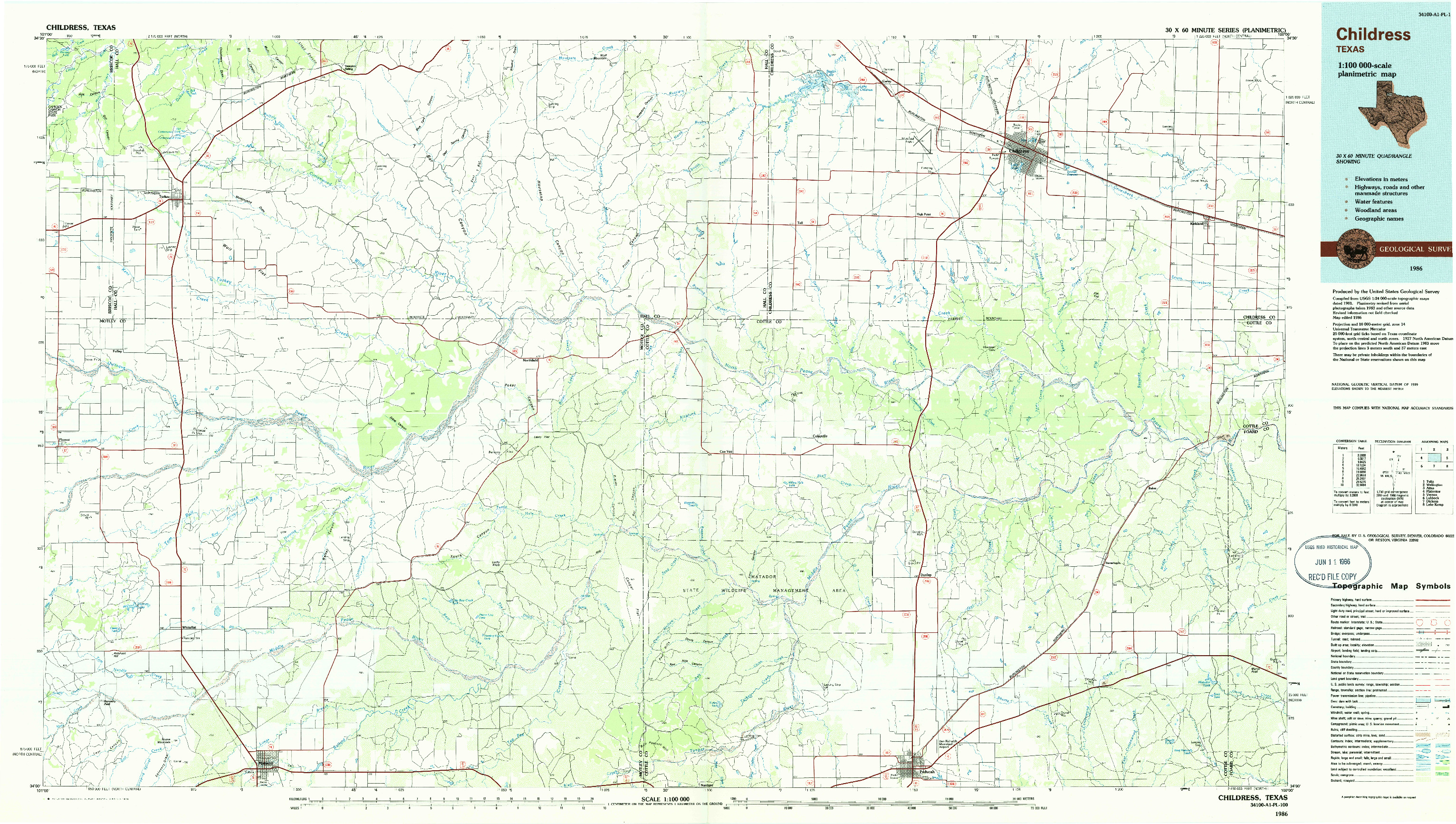 USGS 1:100000-SCALE QUADRANGLE FOR CHILDRESS, TX 1986