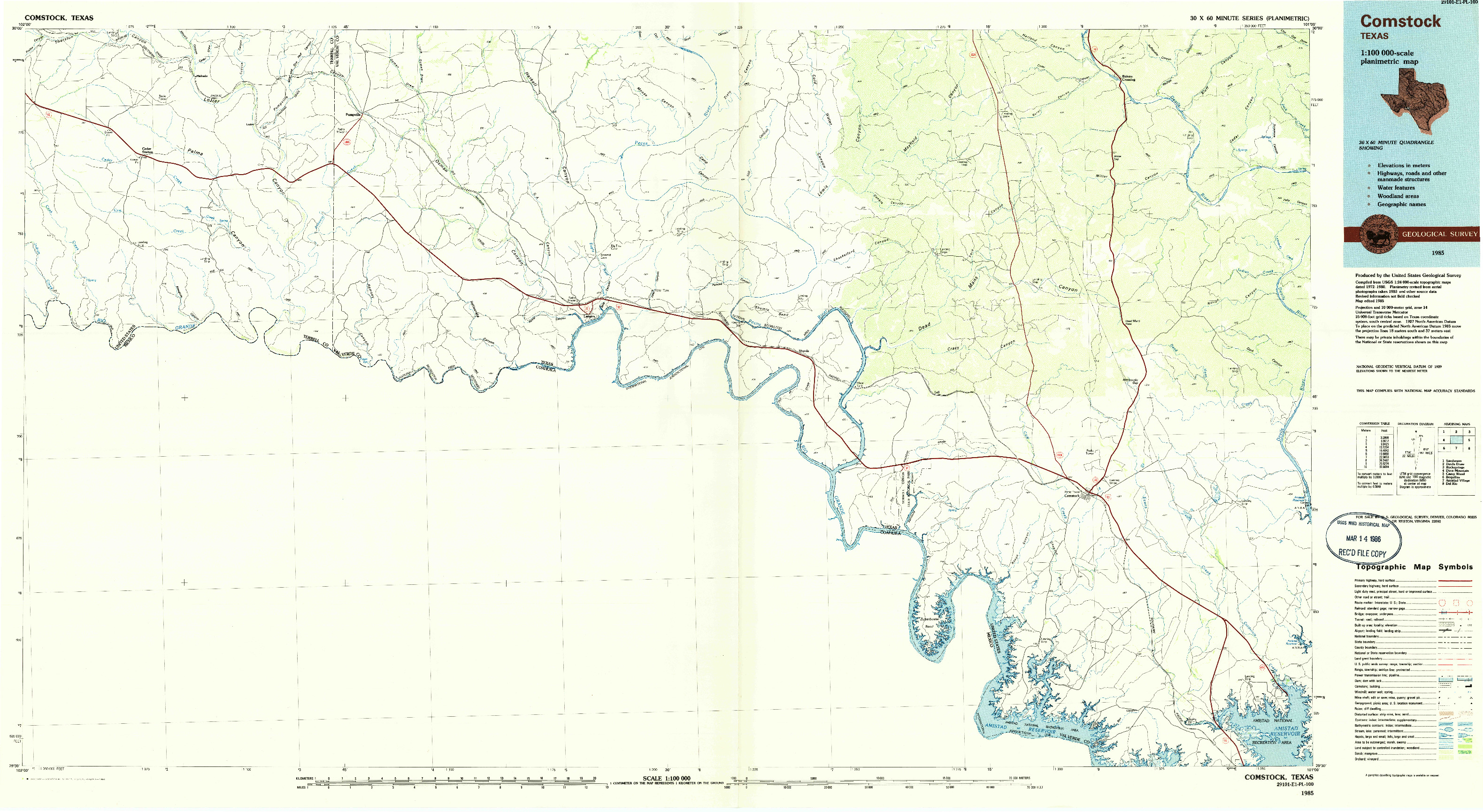 USGS 1:100000-SCALE QUADRANGLE FOR COMSTOCK, TX 1985