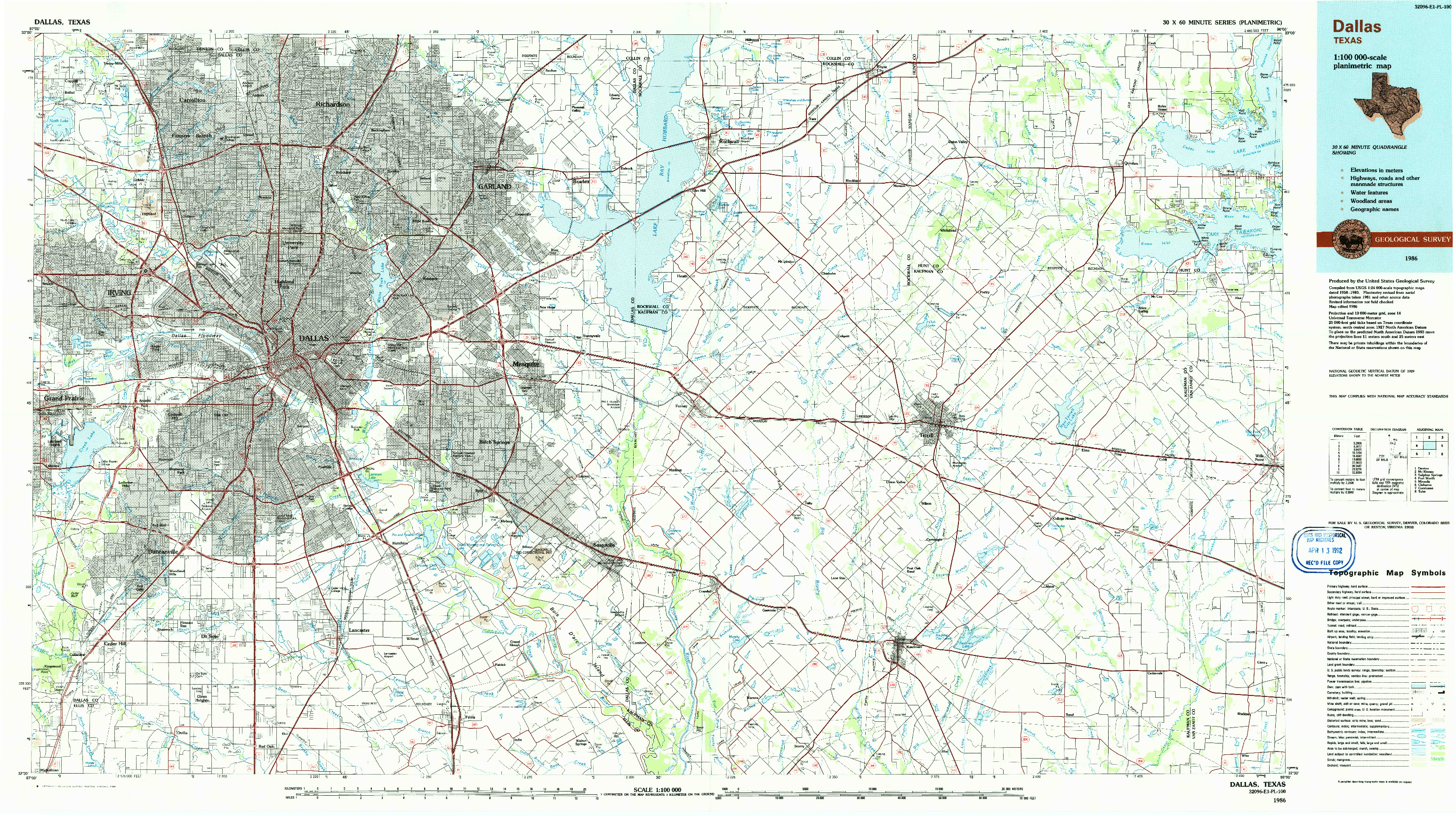USGS 1:100000-SCALE QUADRANGLE FOR DALLAS, TX 1986