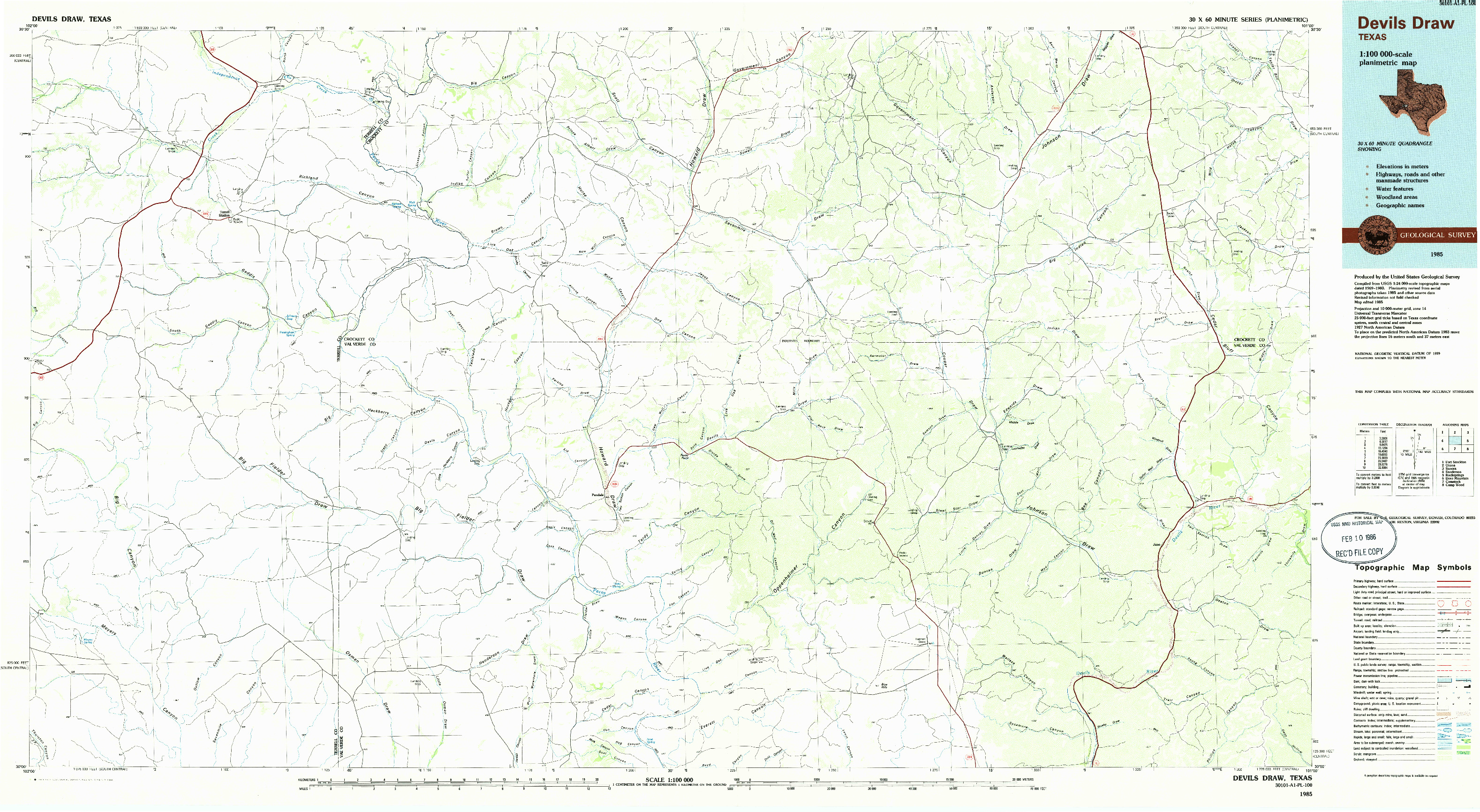 USGS 1:100000-SCALE QUADRANGLE FOR DEVILS DRAW, TX 1985