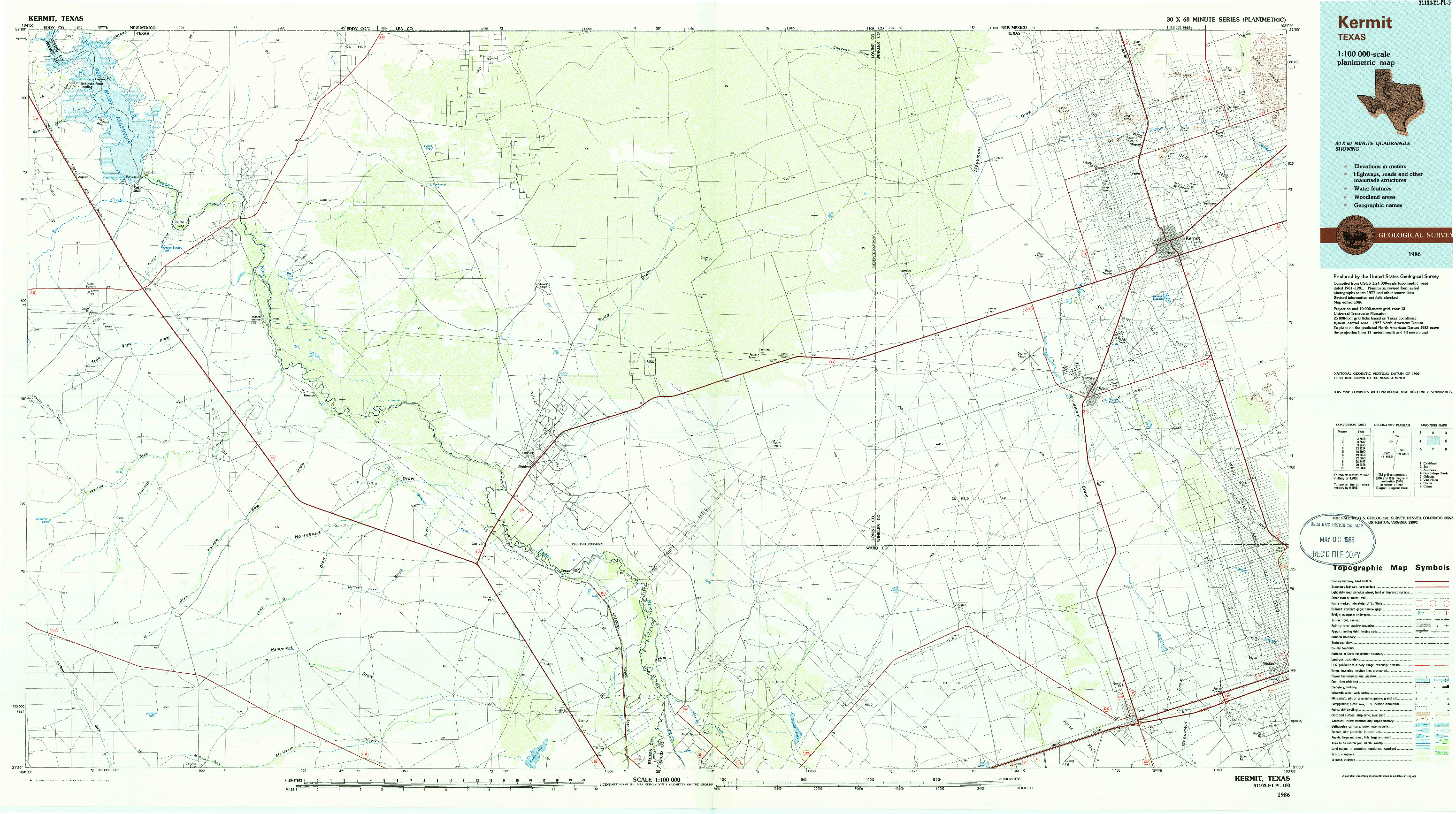 USGS 1:100000-SCALE QUADRANGLE FOR KERMIT, TX 1986