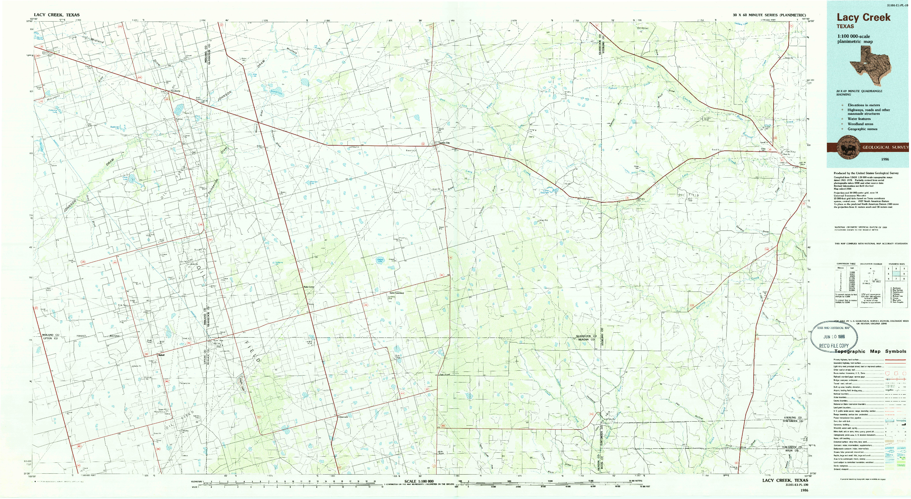 USGS 1:100000-SCALE QUADRANGLE FOR LACY CREEK, TX 1986