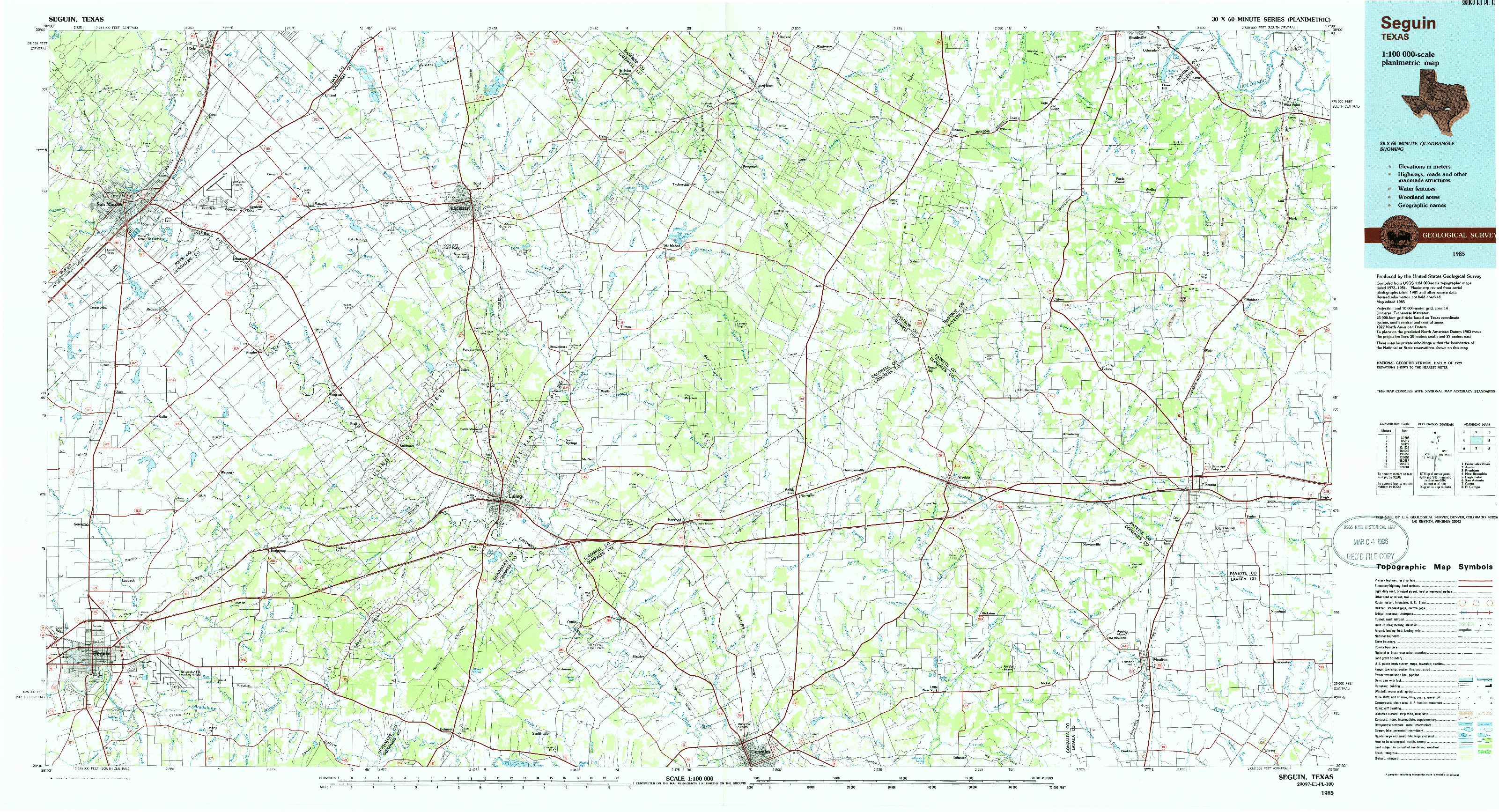 USGS 1:100000-SCALE QUADRANGLE FOR SEGUIN, TX 1985