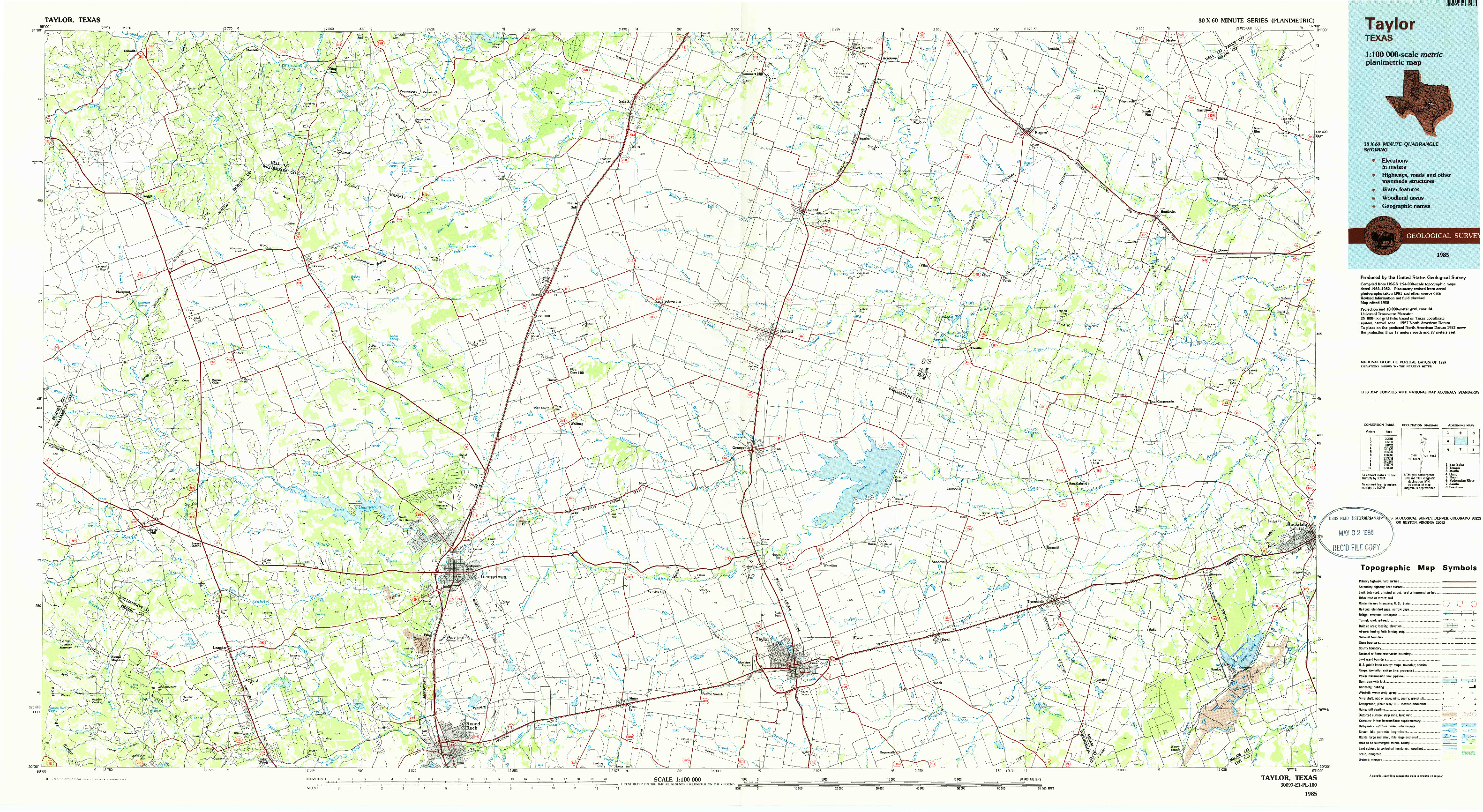 USGS 1:100000-SCALE QUADRANGLE FOR TAYLOR, TX 1985