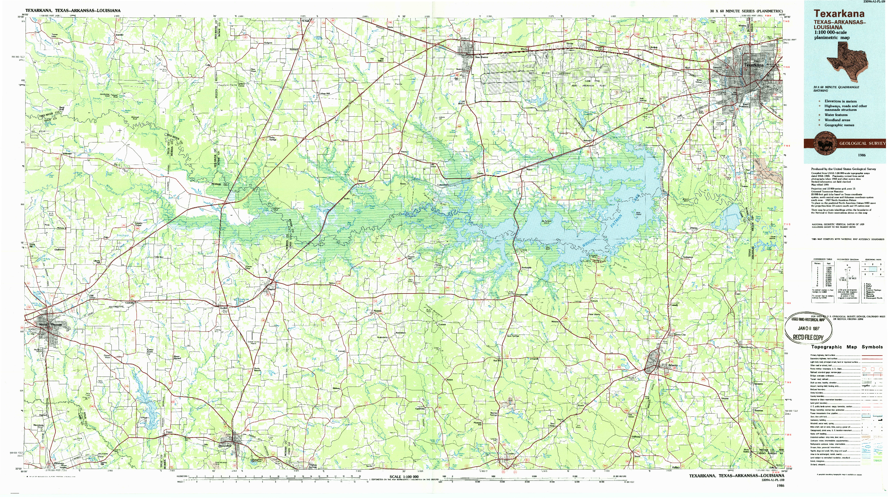 USGS 1:100000-SCALE QUADRANGLE FOR TEXARKANA, TX 1986