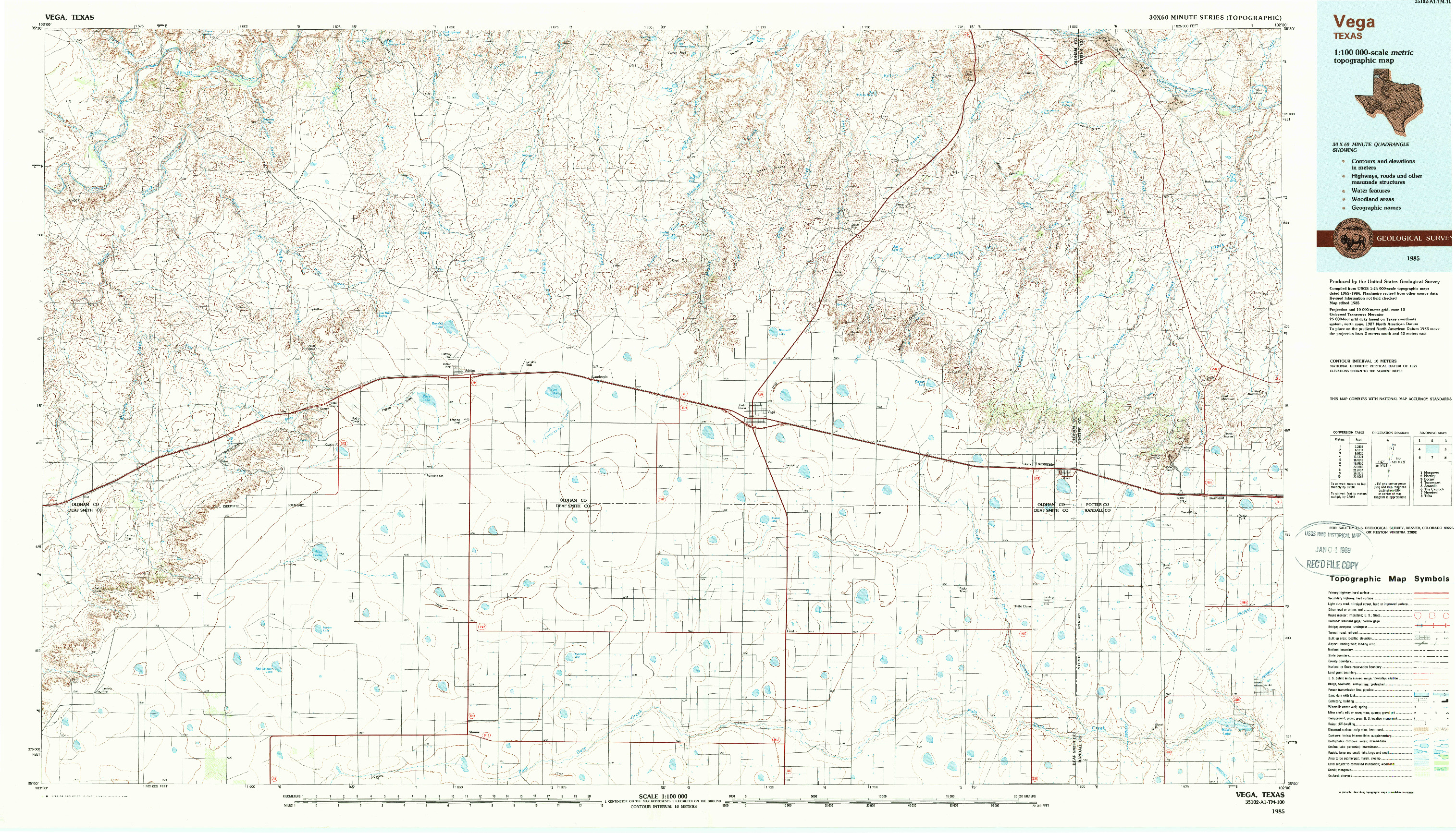 USGS 1:100000-SCALE QUADRANGLE FOR VEGA, TX 1985
