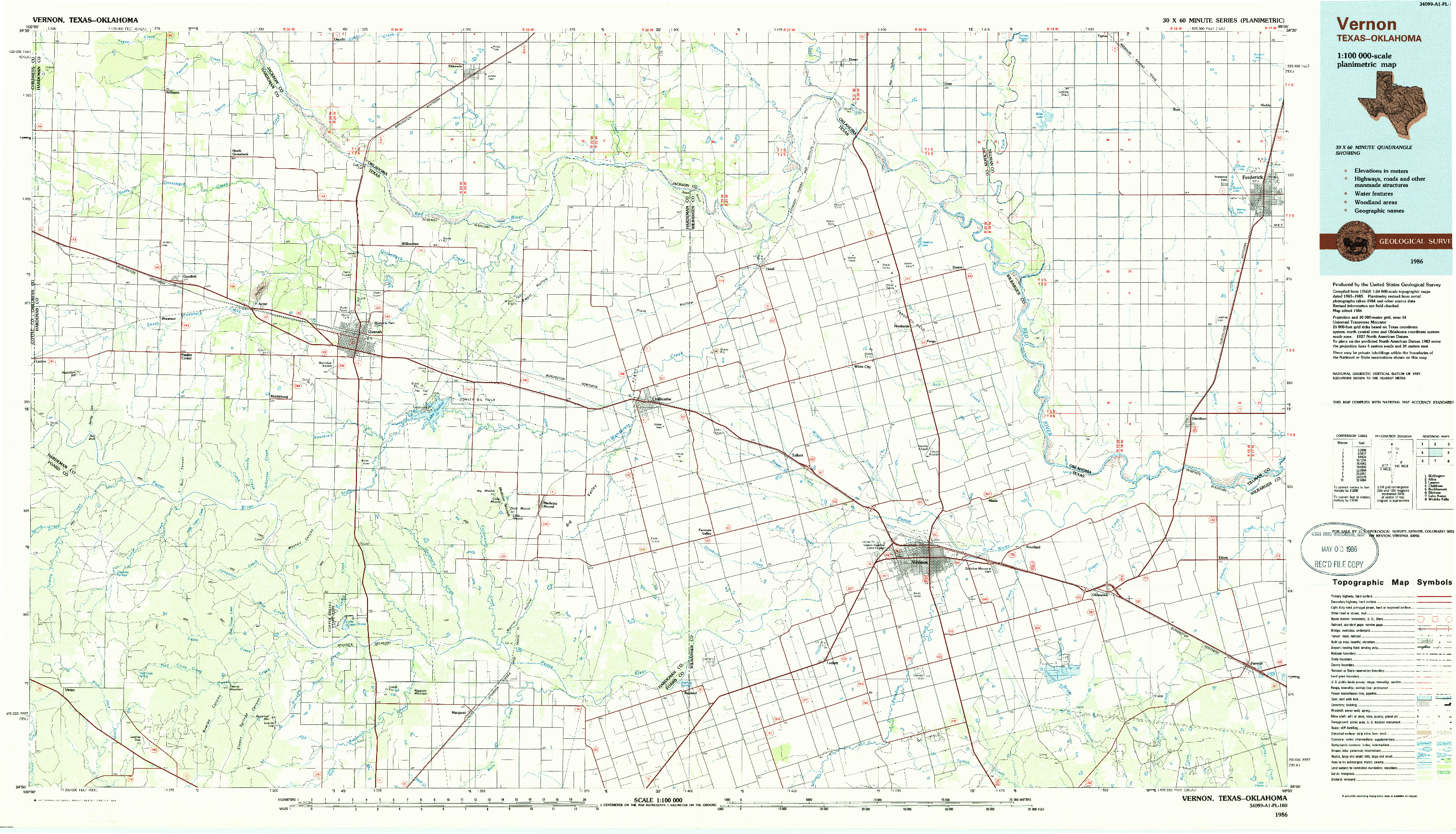USGS 1:100000-SCALE QUADRANGLE FOR VERNON, TX 1986