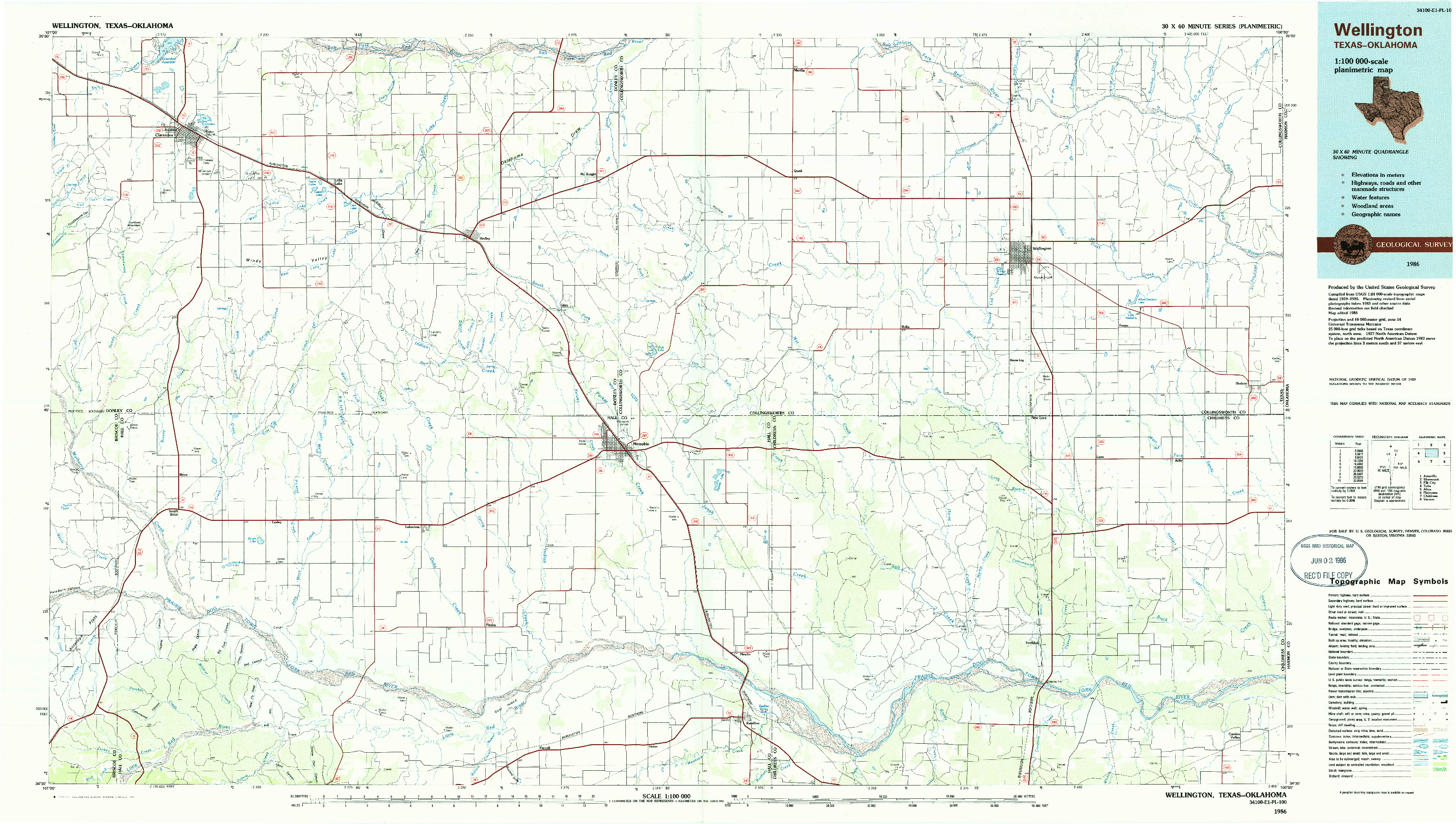 USGS 1:100000-SCALE QUADRANGLE FOR WELLINGTON, TX 1986