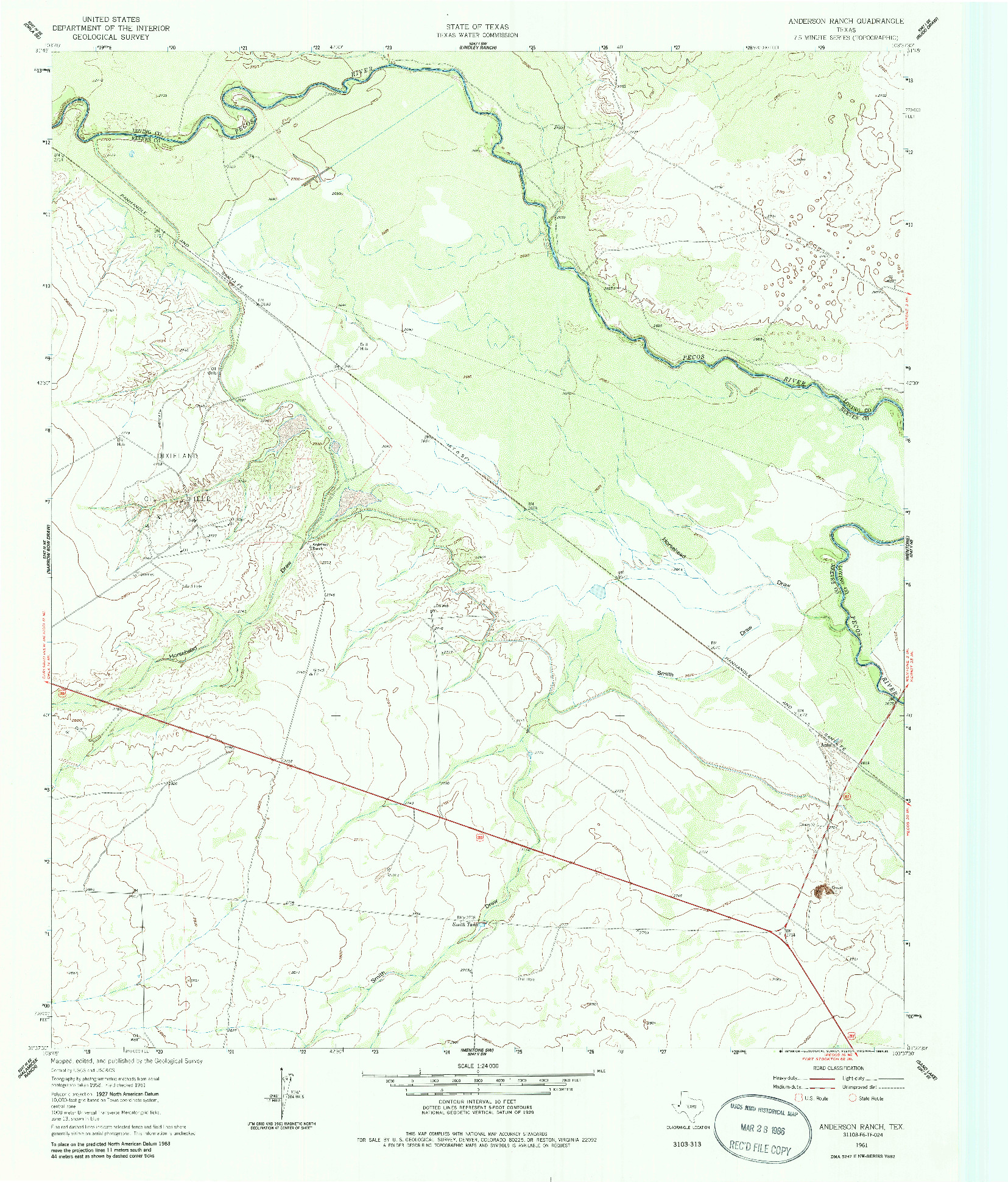 USGS 1:24000-SCALE QUADRANGLE FOR ANDERSON RANCH, TX 1961