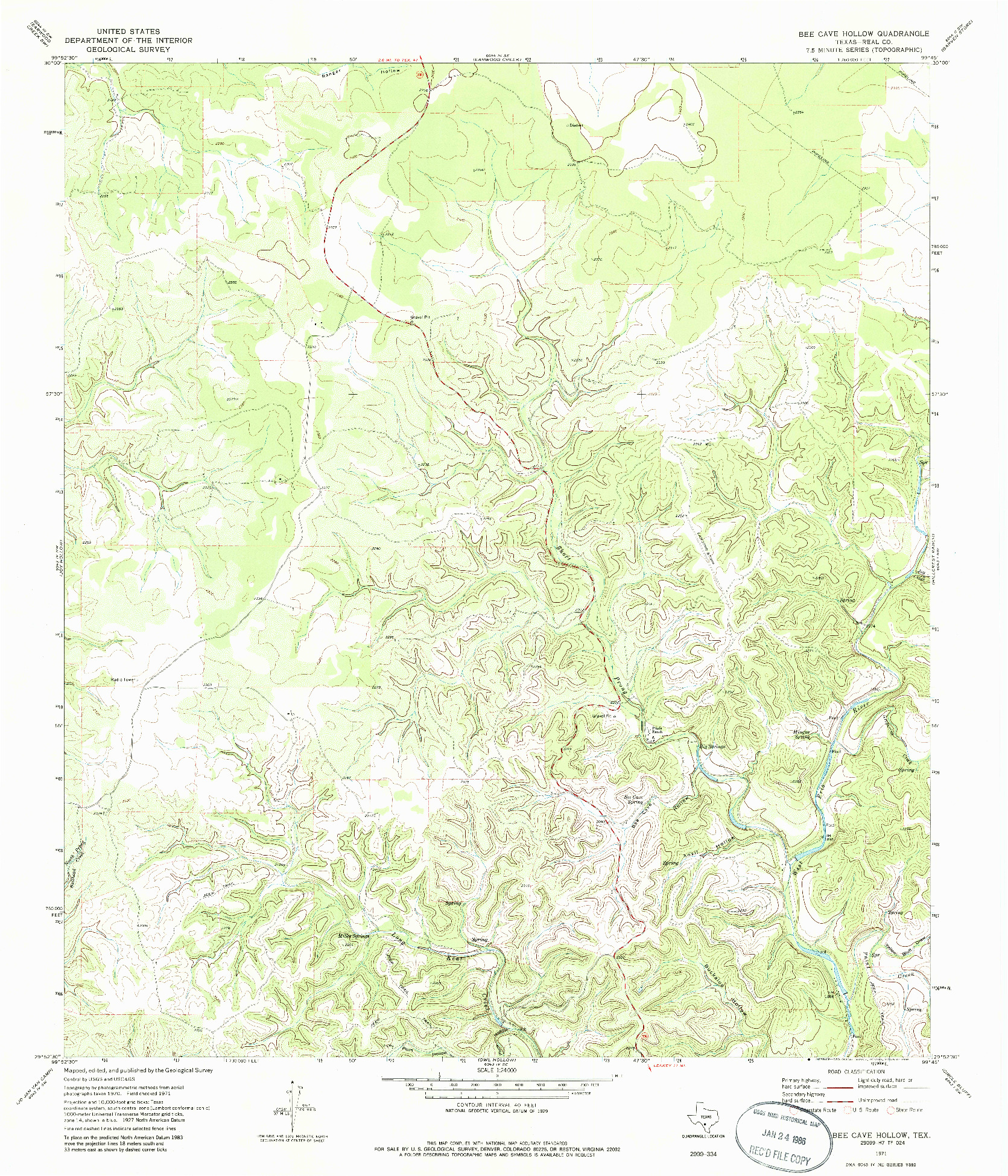 USGS 1:24000-SCALE QUADRANGLE FOR BEE CAVE HOLLOW, TX 1971