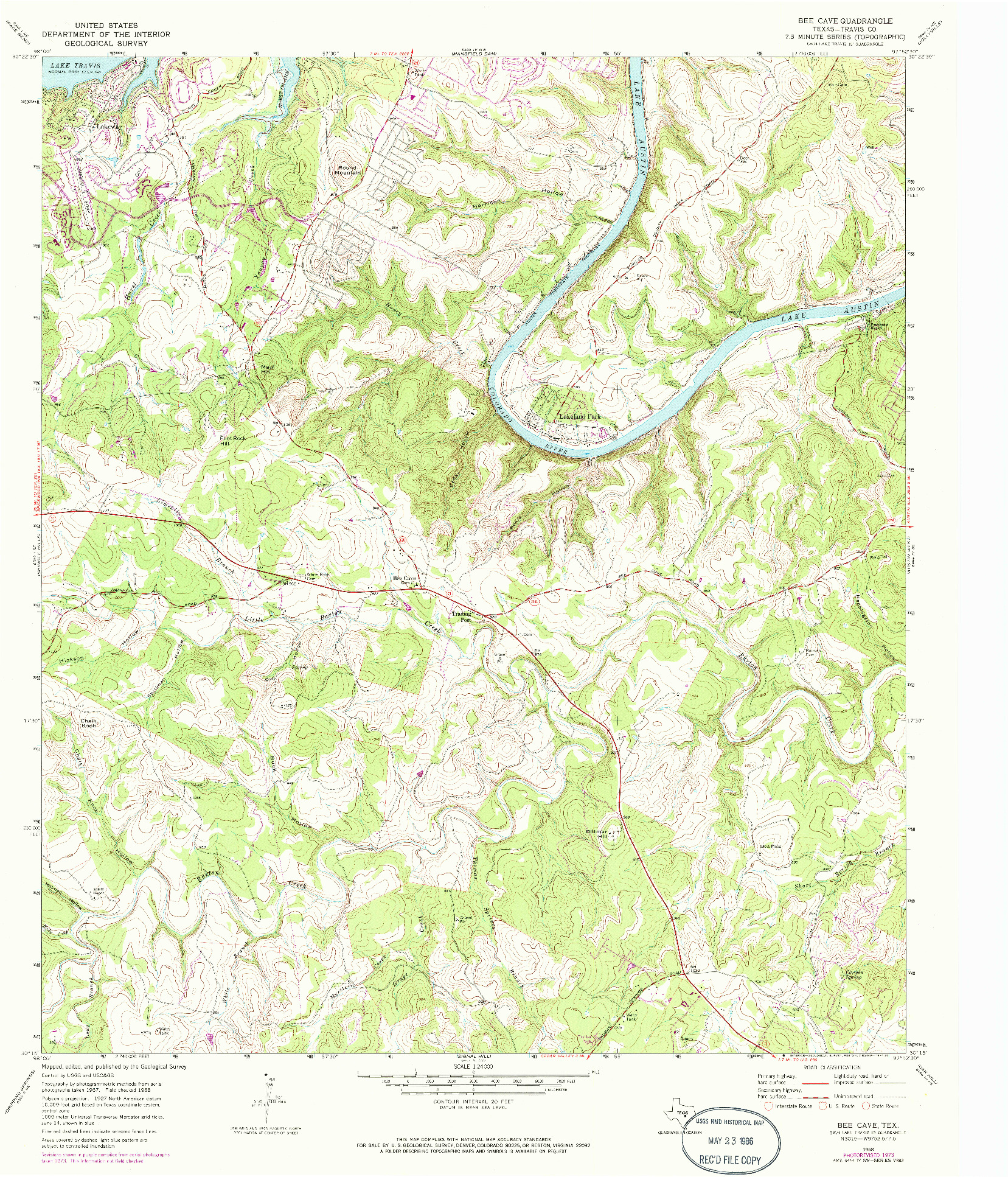 USGS 1:24000-SCALE QUADRANGLE FOR BEE CAVE, TX 1968
