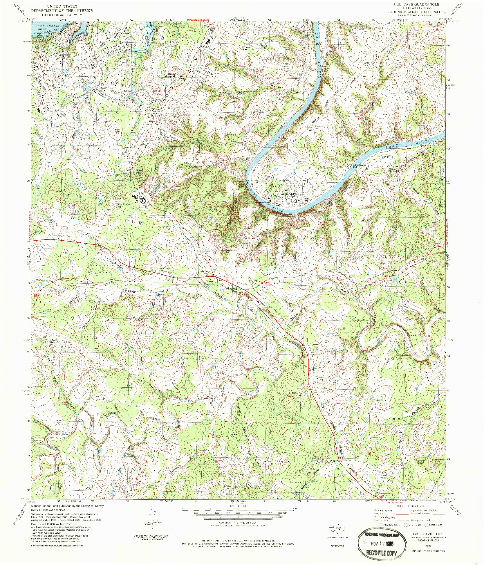 USGS 1:24000-SCALE QUADRANGLE FOR BEE CAVE, TX 1986