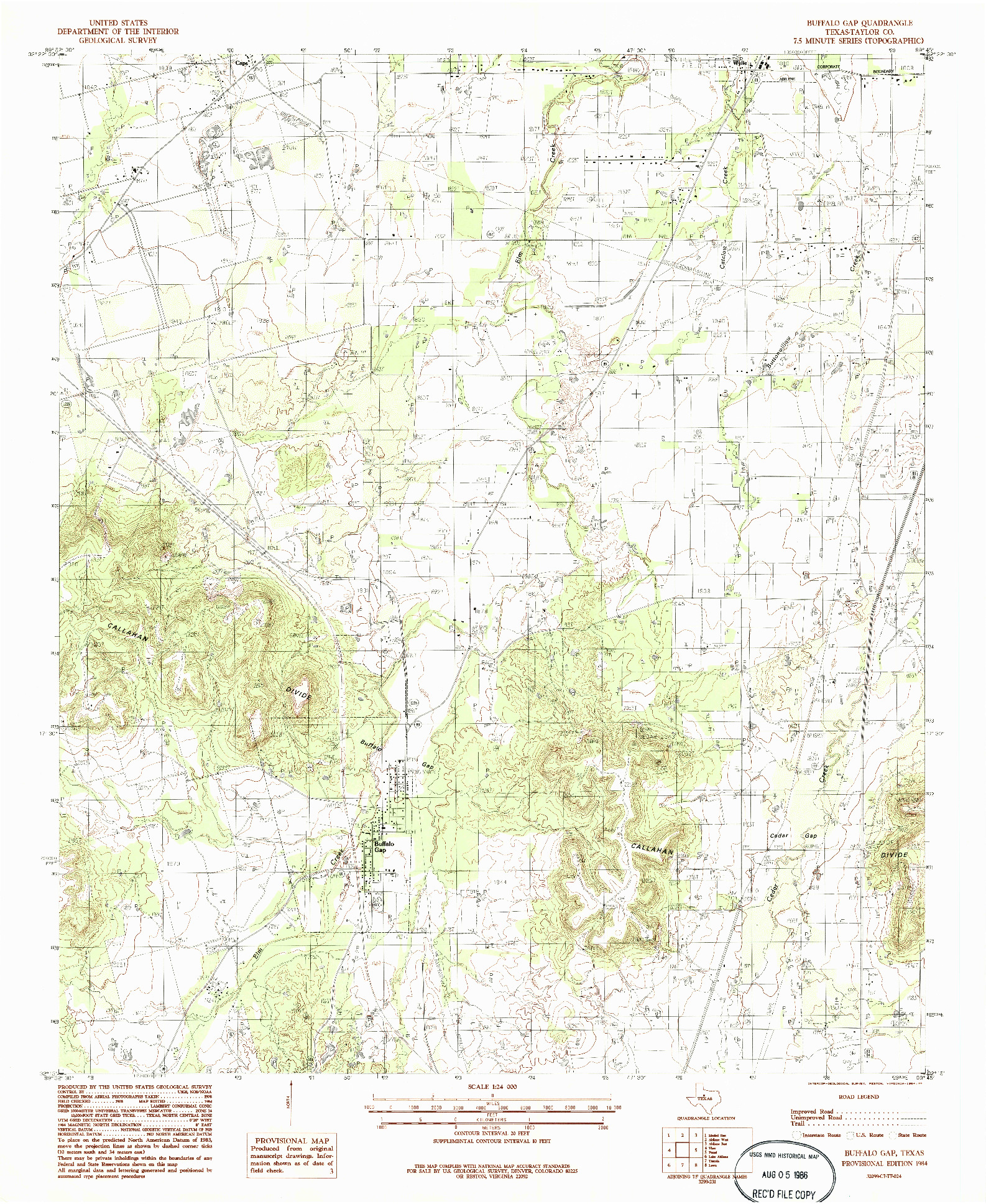 USGS 1:24000-SCALE QUADRANGLE FOR BUFFALO GAP, TX 1984