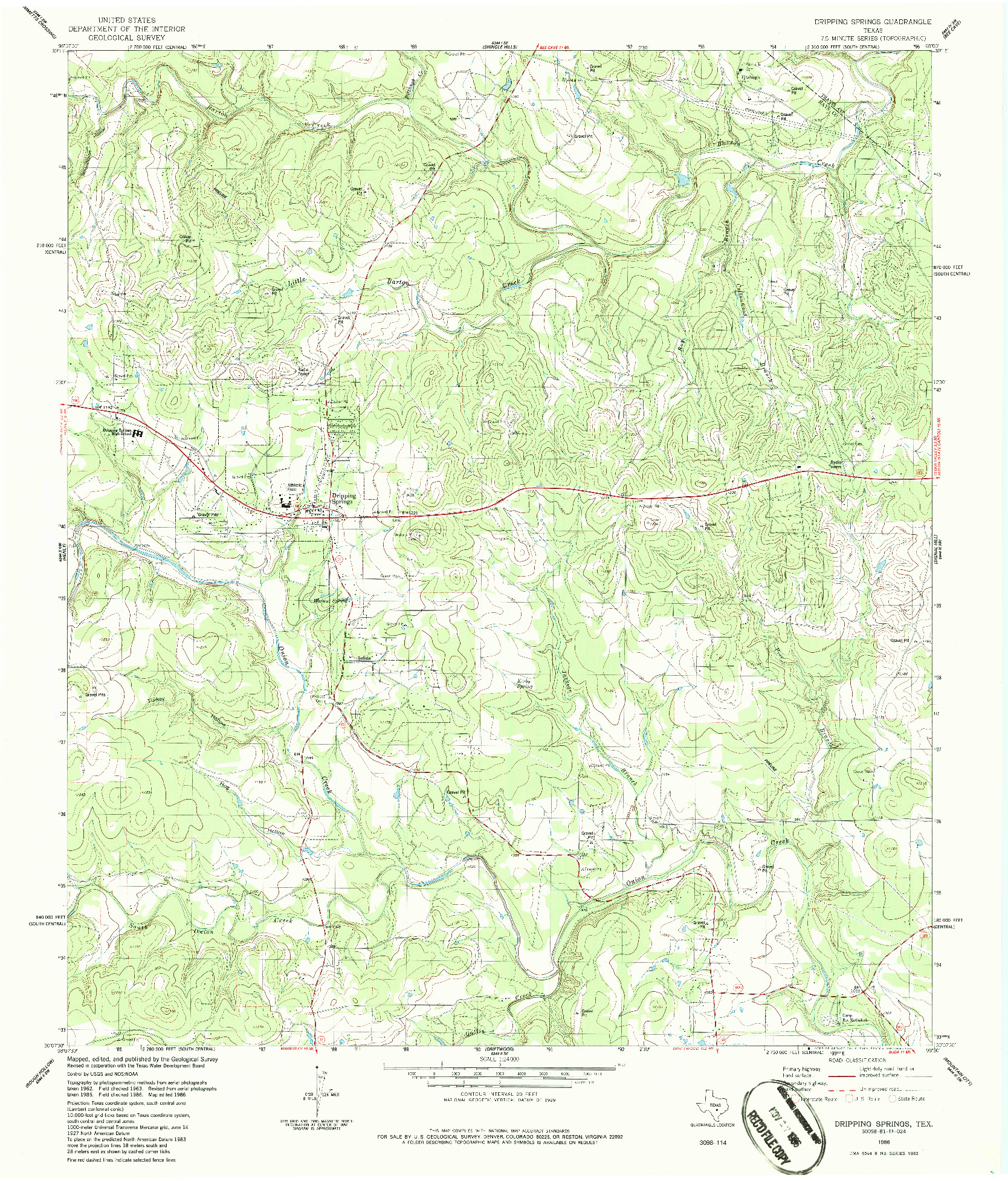 USGS 1:24000-SCALE QUADRANGLE FOR DRIPPING SPRINGS, TX 1986
