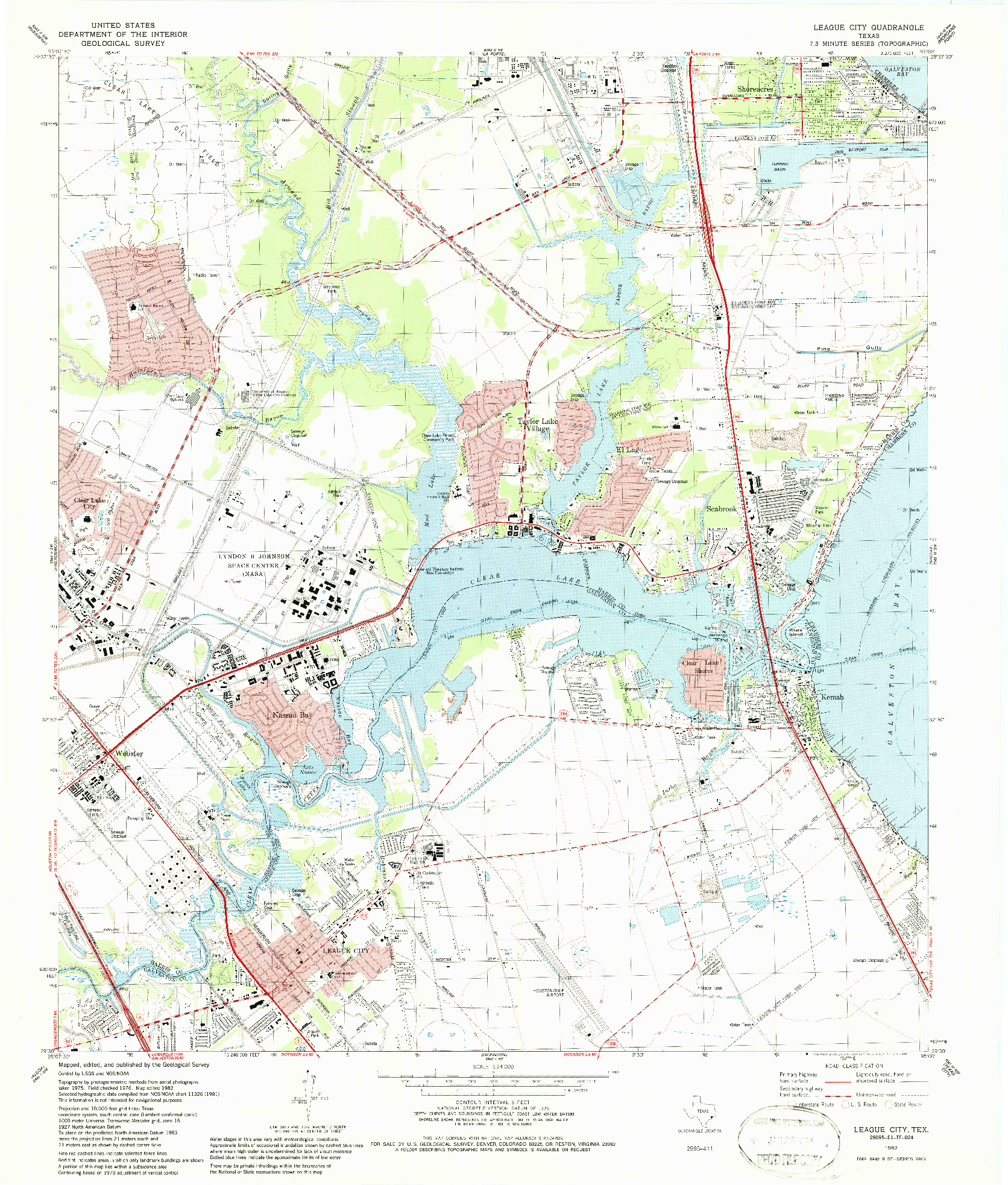 USGS 1:24000-SCALE QUADRANGLE FOR LEAGUE CITY, TX 1982
