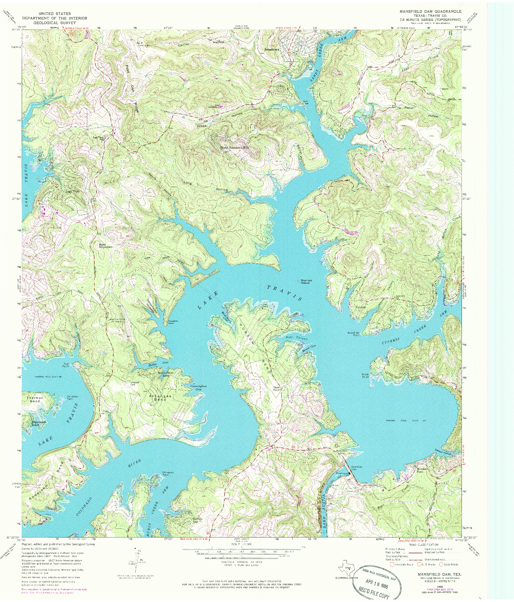 USGS 1:24000-SCALE QUADRANGLE FOR MANSFIELD DAM, TX 1968