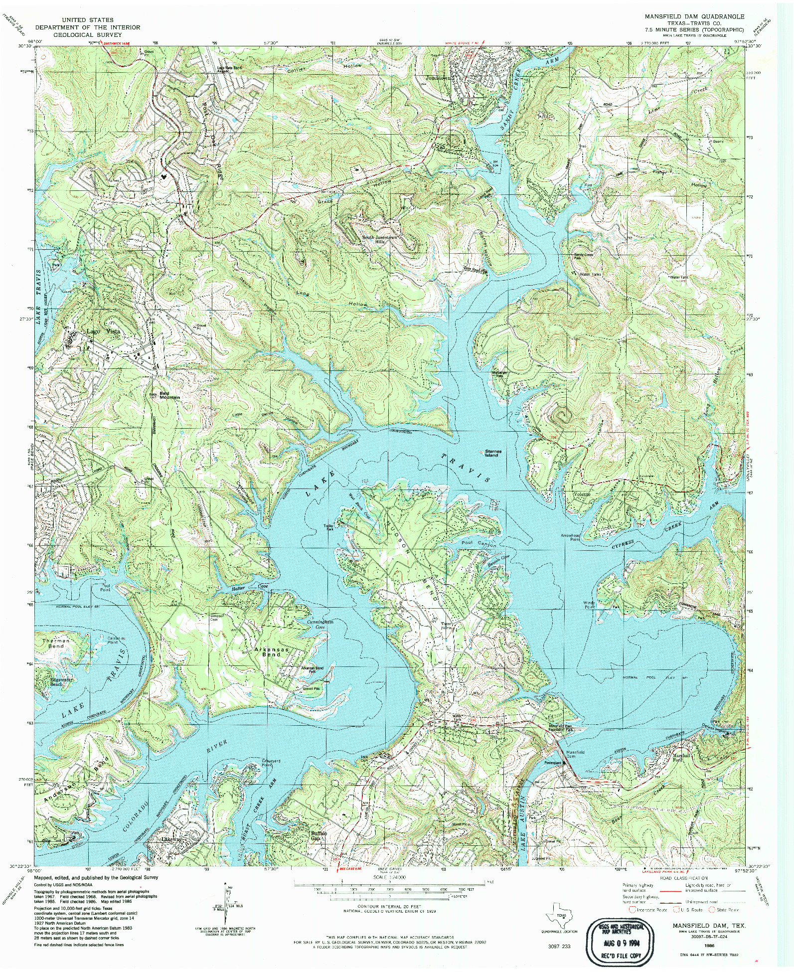 USGS 1:24000-SCALE QUADRANGLE FOR MANSFIELD DAM, TX 1986