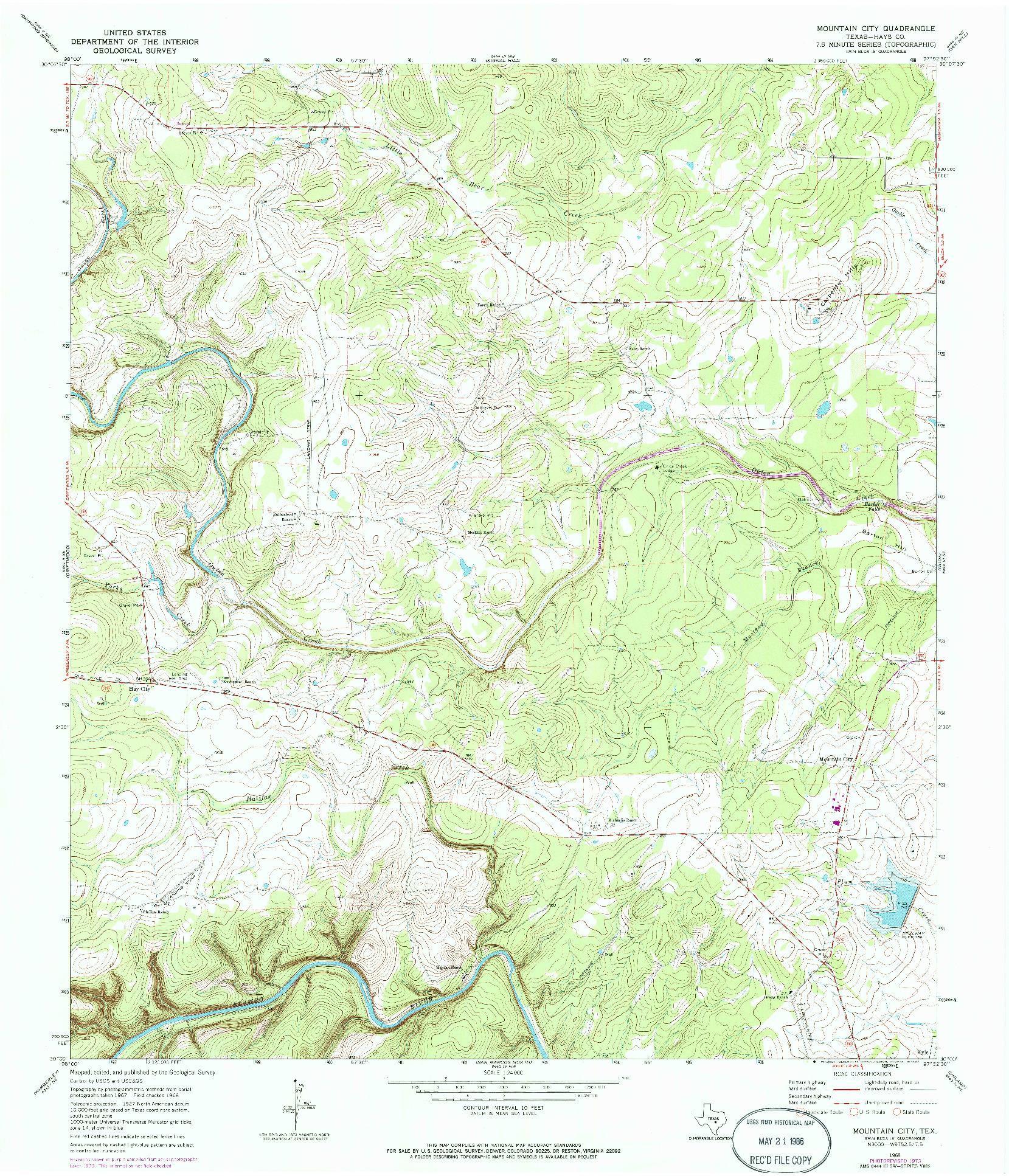 USGS 1:24000-SCALE QUADRANGLE FOR MOUNTAIN CITY, TX 1968