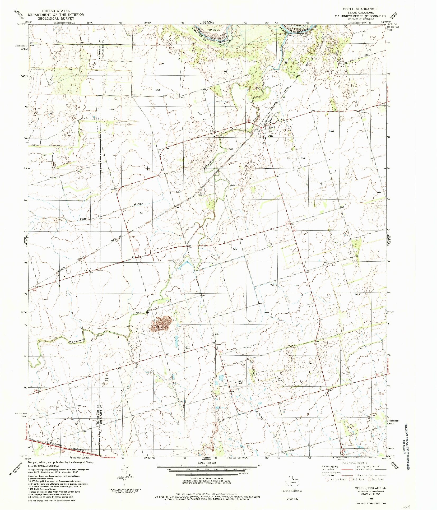USGS 1:24000-SCALE QUADRANGLE FOR ODELL, TX 1985