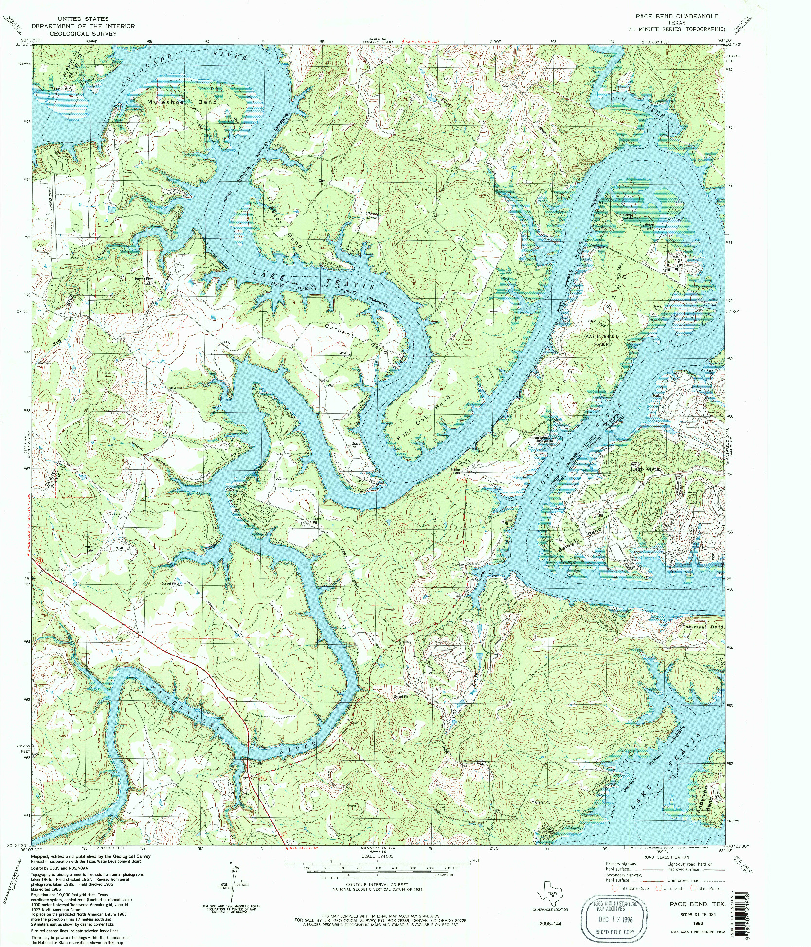 USGS 1:24000-SCALE QUADRANGLE FOR PACE BEND, TX 1986
