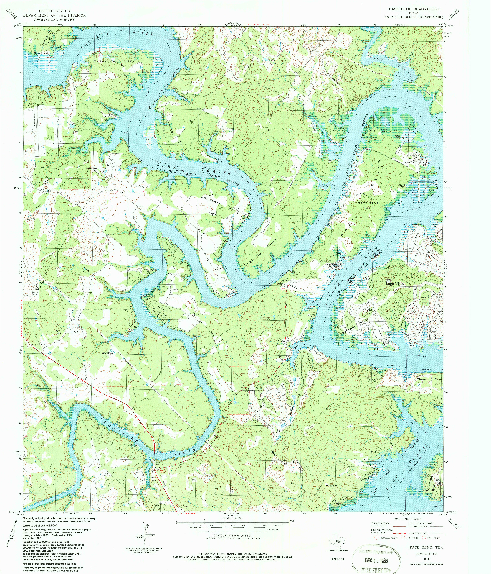 USGS 1:24000-SCALE QUADRANGLE FOR PACE BEND, TX 1986