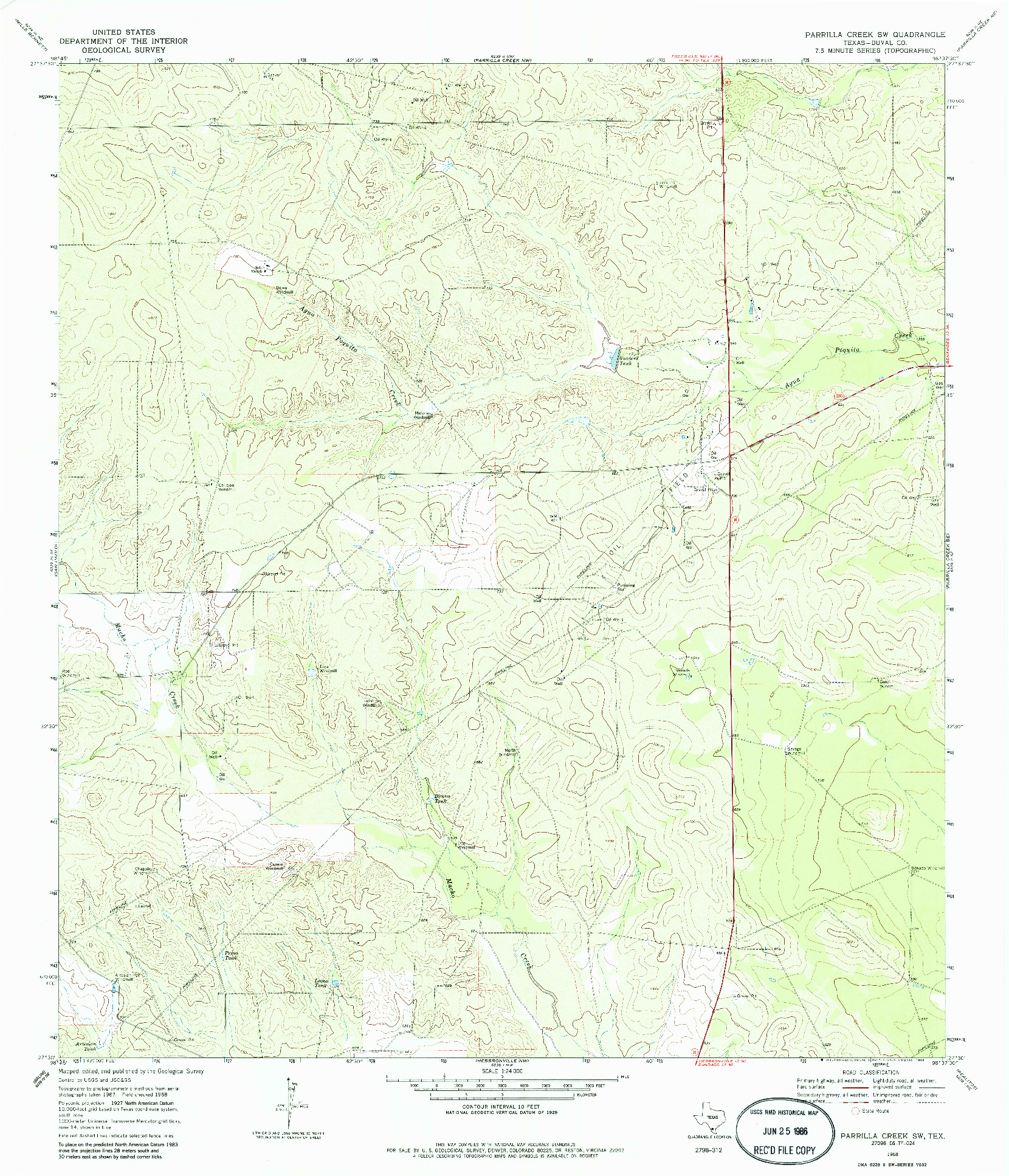 USGS 1:24000-SCALE QUADRANGLE FOR PARRILLA CREEK SW, TX 1968