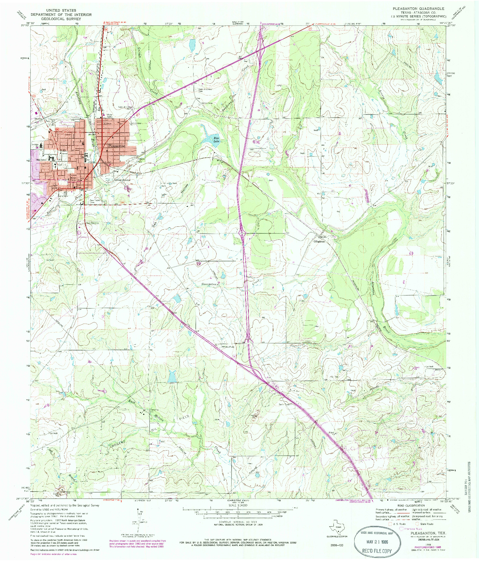 USGS 1:24000-SCALE QUADRANGLE FOR PLEASANTON, TX 1968