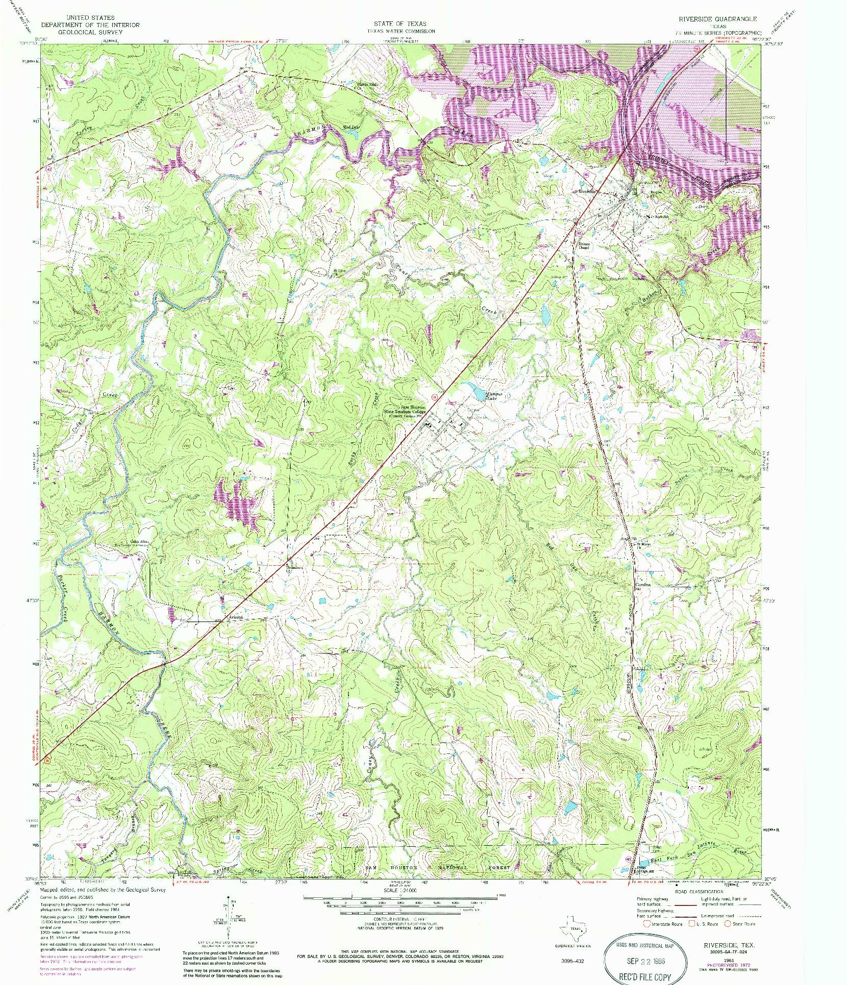 USGS 1:24000-SCALE QUADRANGLE FOR RIVERSIDE, TX 1961