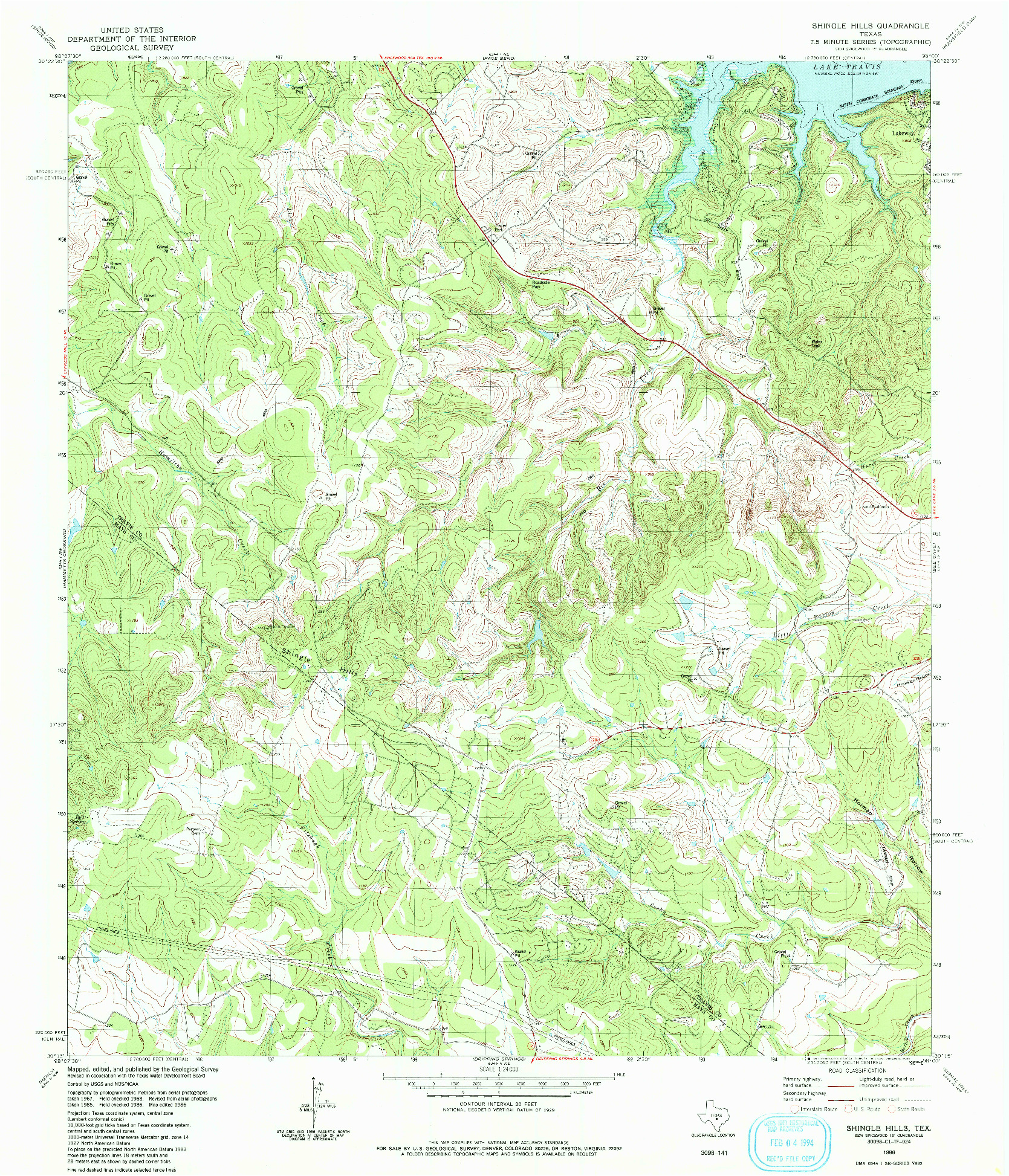 USGS 1:24000-SCALE QUADRANGLE FOR SHINGLE HILLS, TX 1986