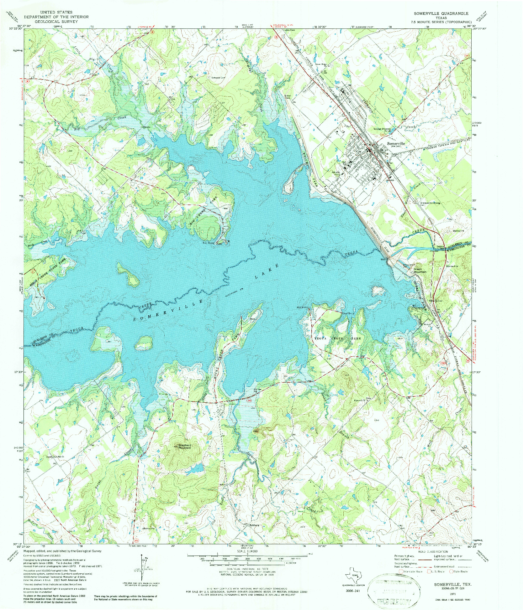 USGS 1:24000-SCALE QUADRANGLE FOR SOMERVILLE, TX 1971