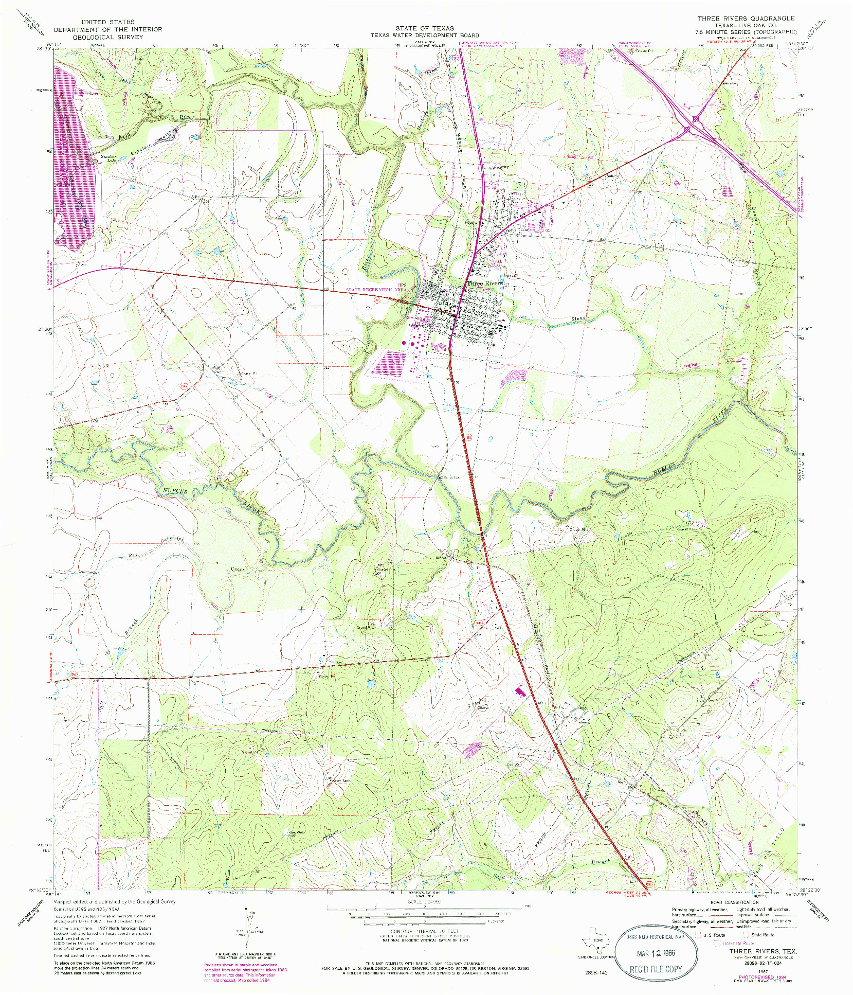 USGS 1:24000-SCALE QUADRANGLE FOR THREE RIVERS, TX 1967