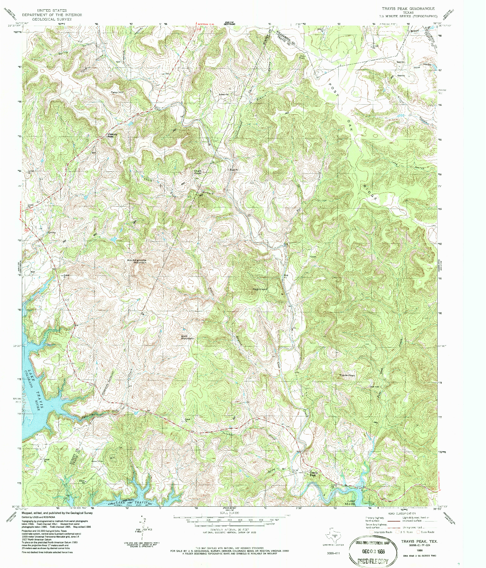 USGS 1:24000-SCALE QUADRANGLE FOR TRAVIS PEAK, TX 1986