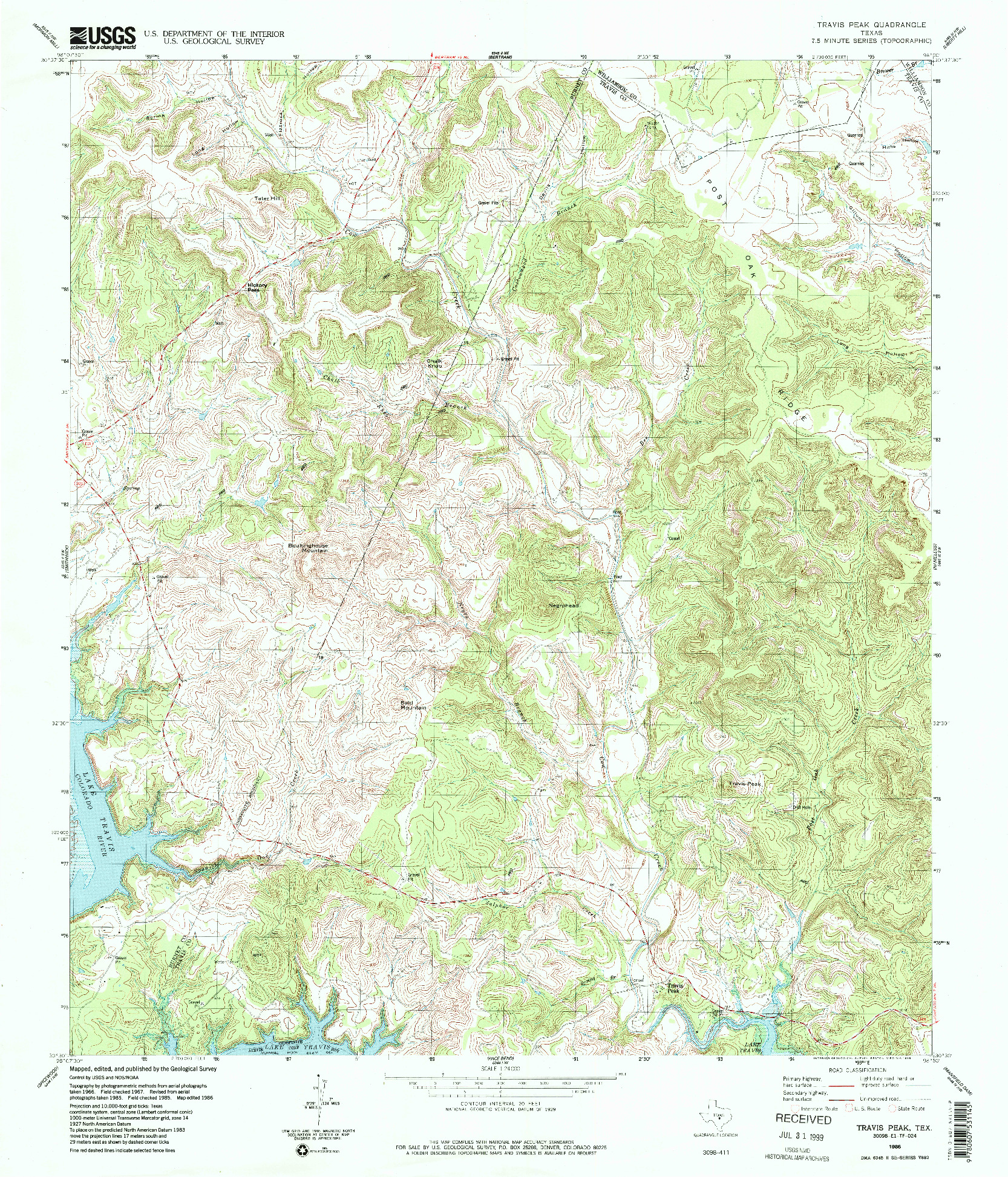 USGS 1:24000-SCALE QUADRANGLE FOR TRAVIS PEAK, TX 1986