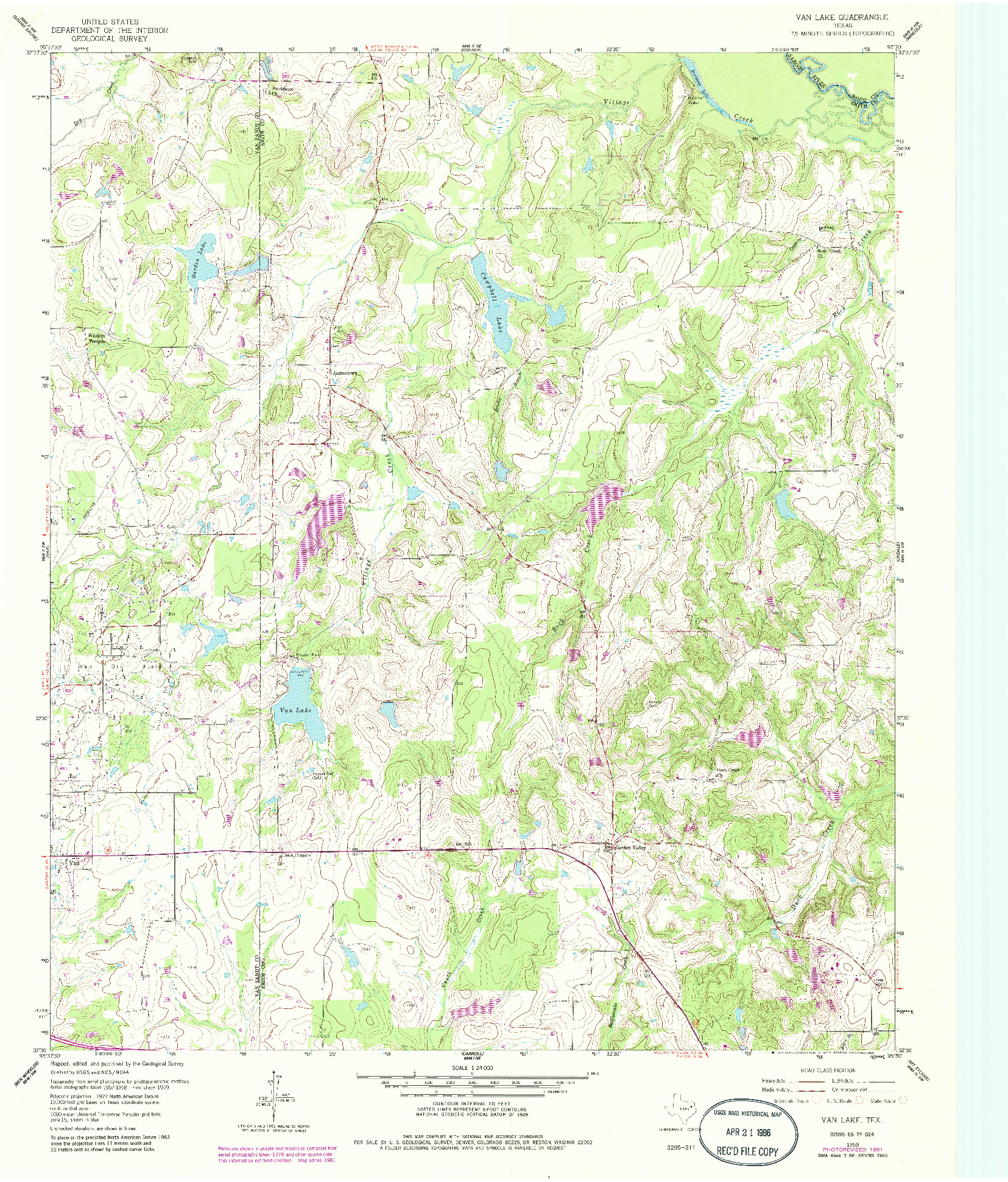USGS 1:24000-SCALE QUADRANGLE FOR VAN LAKE, TX 1959