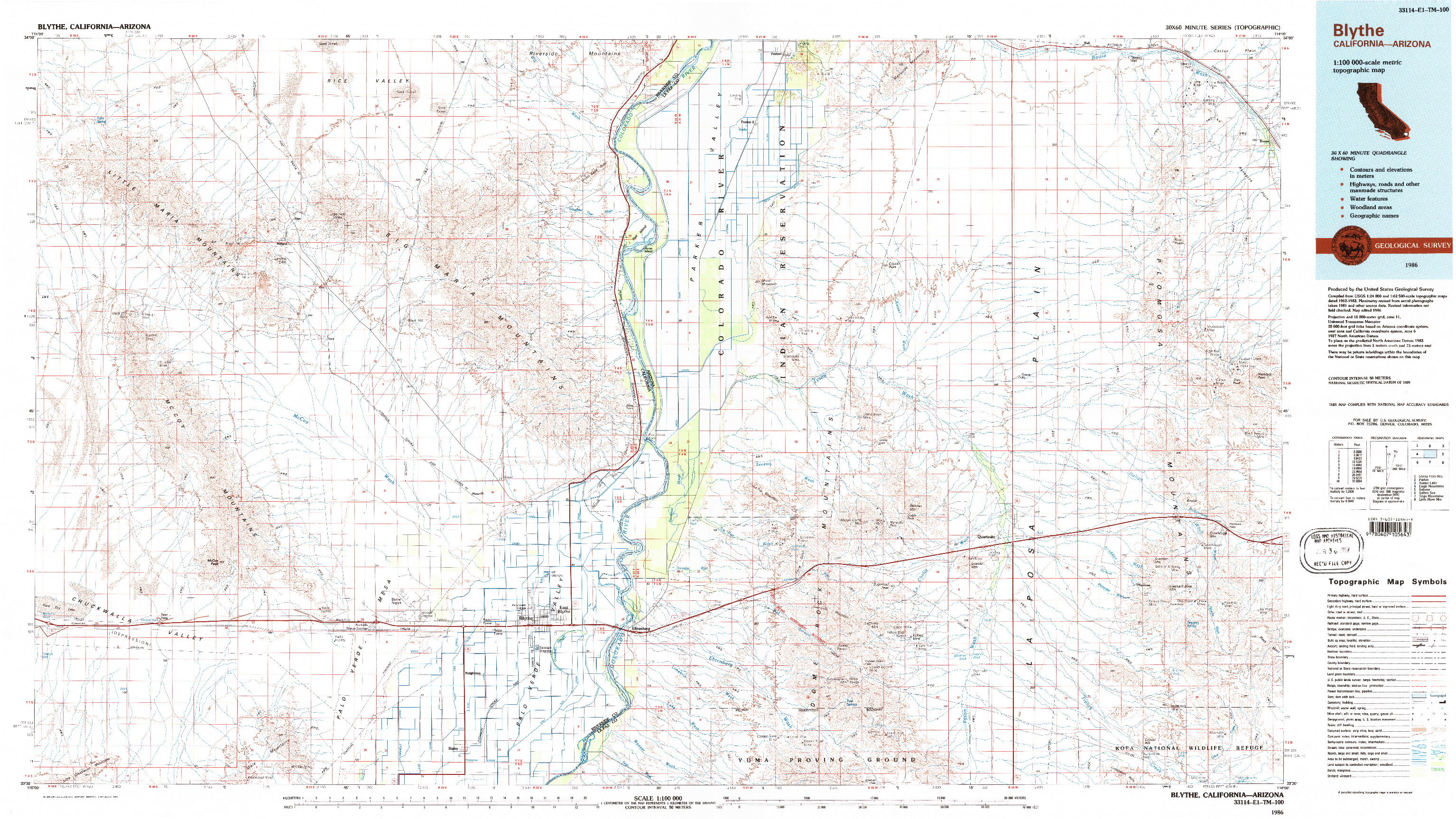 USGS 1:100000-SCALE QUADRANGLE FOR BLYTHE, CA 1986