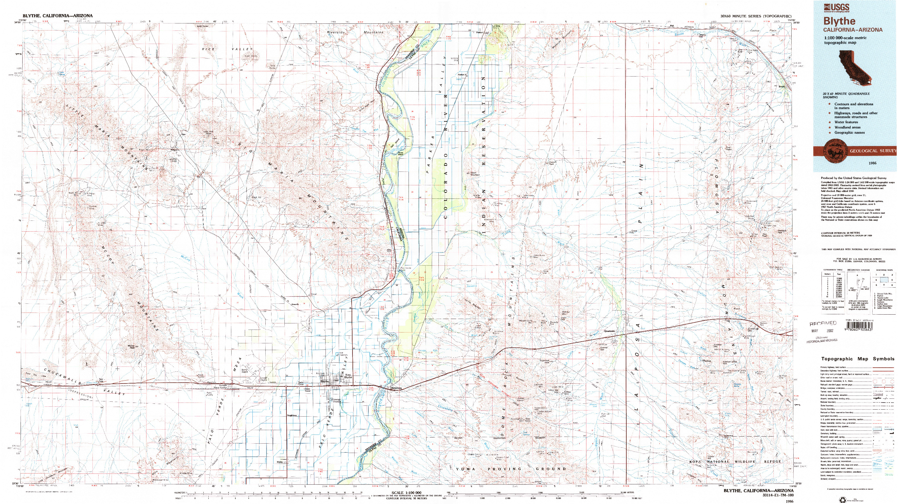 USGS 1:100000-SCALE QUADRANGLE FOR BLYTHE, CA 1986