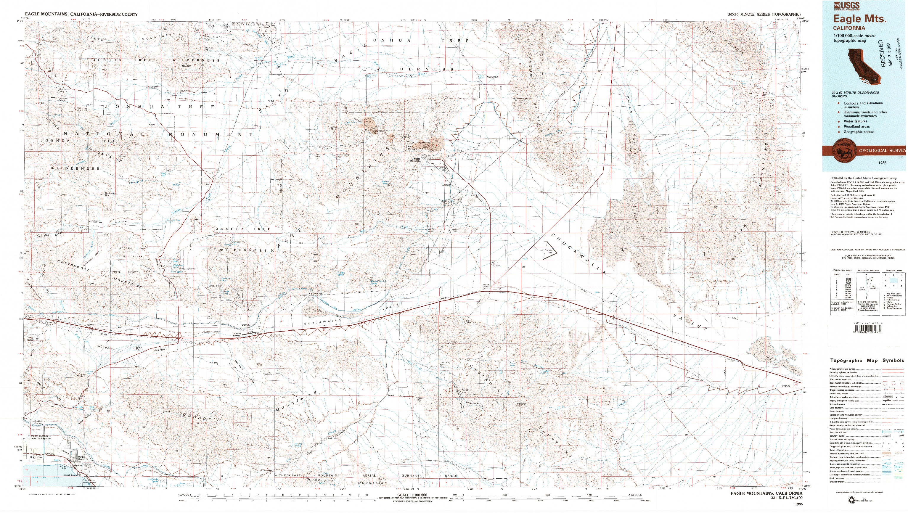 USGS 1:100000-SCALE QUADRANGLE FOR EAGLE MOUNTAINS, CA 1986