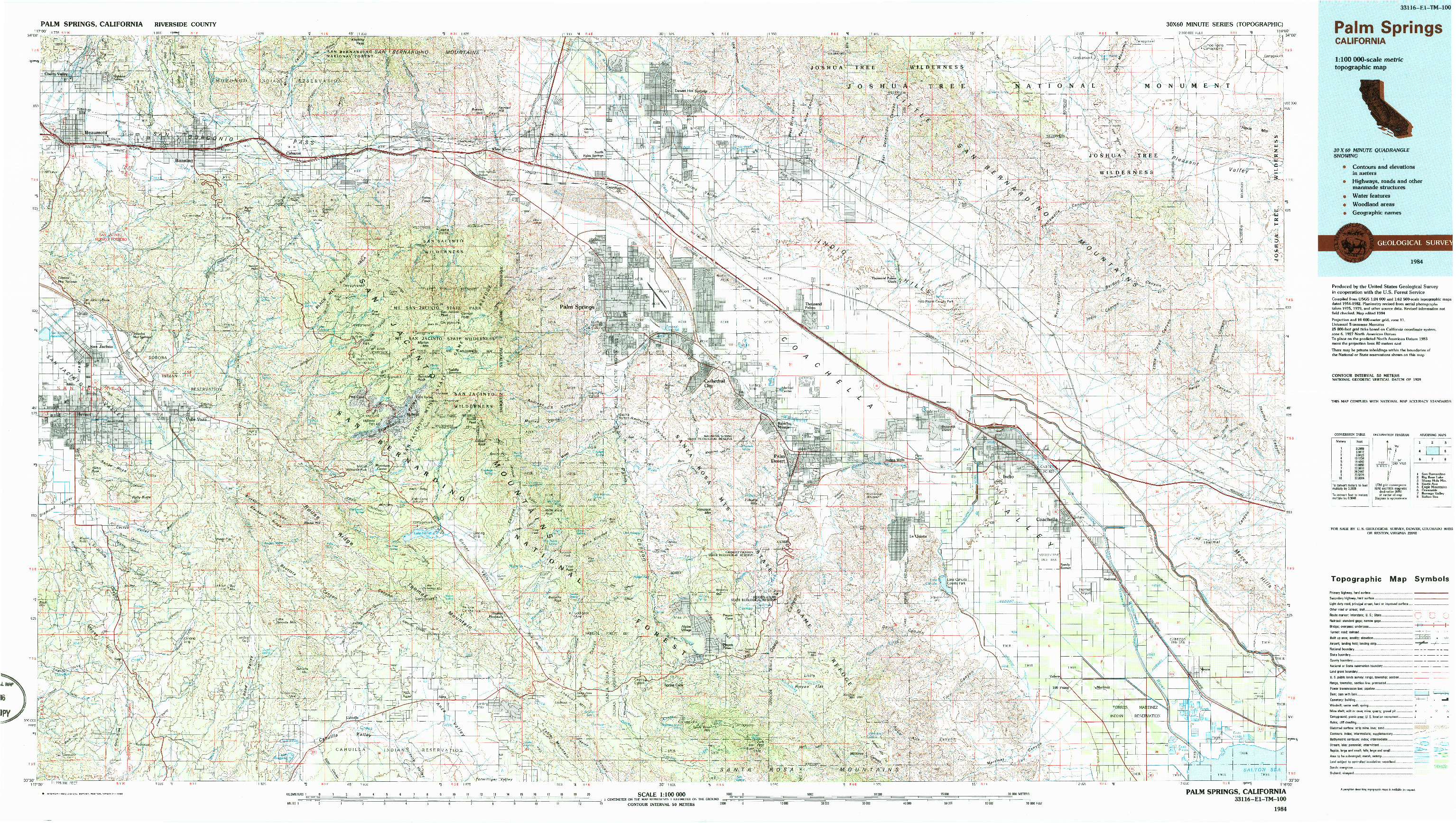 USGS 1:100000-SCALE QUADRANGLE FOR PALM SPRINGS, CA 1984