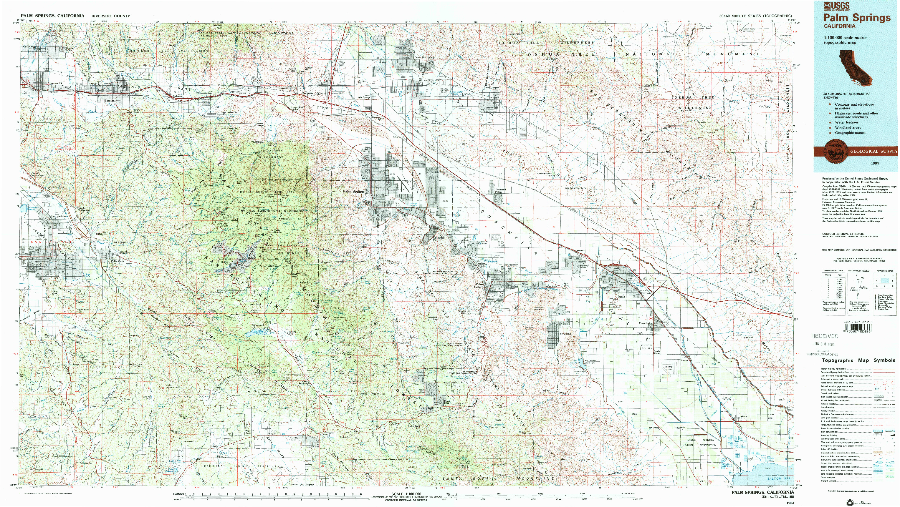 USGS 1:100000-SCALE QUADRANGLE FOR PALM SPRINGS, CA 1984