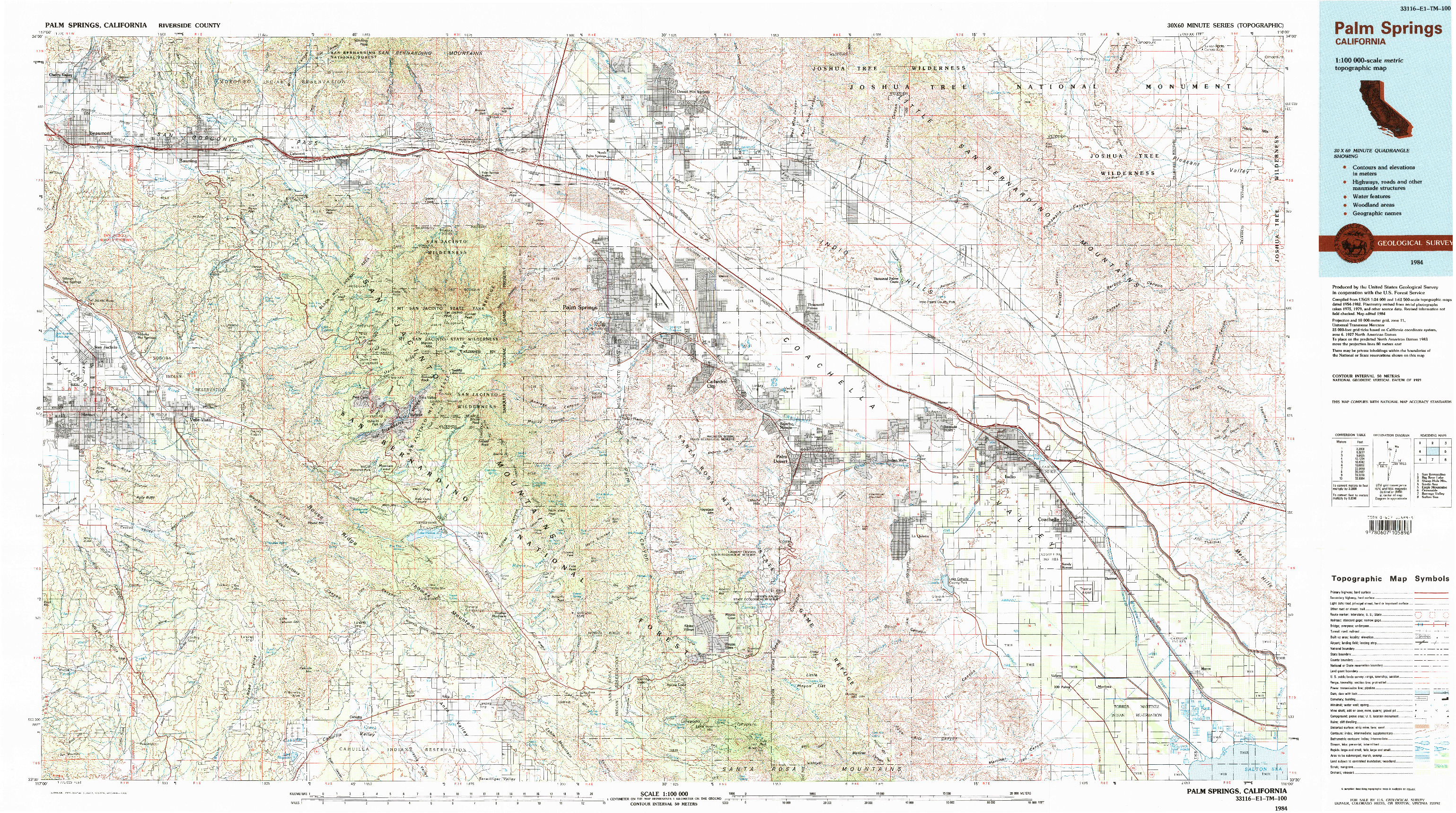 USGS 1:100000-SCALE QUADRANGLE FOR PALM SPRINGS, CA 1984