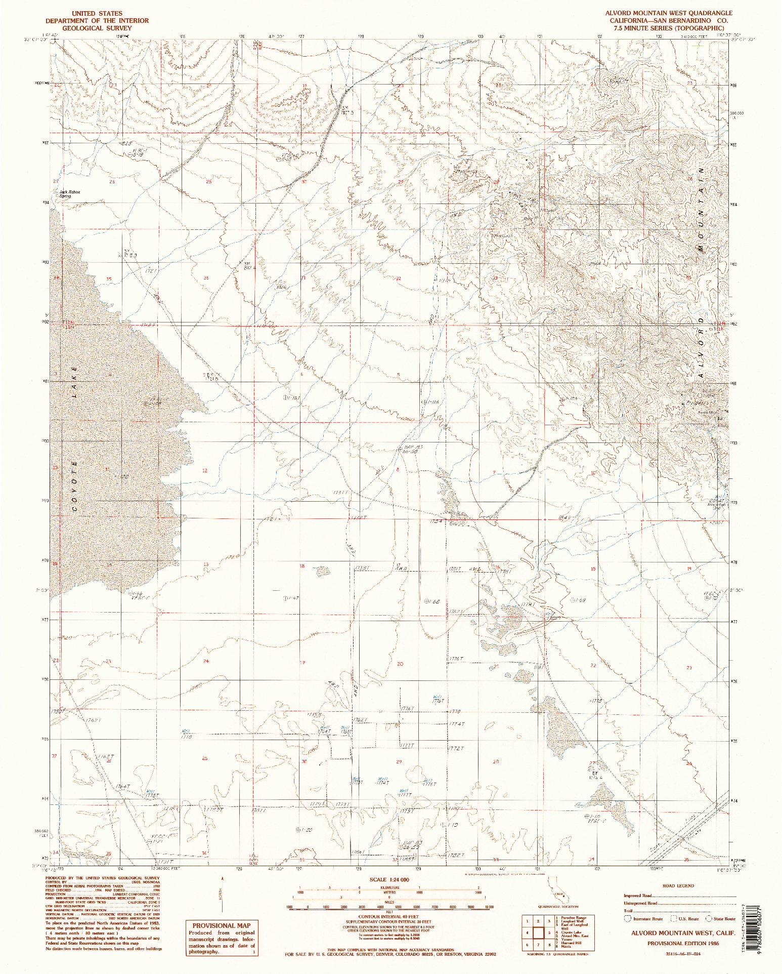 USGS 1:24000-SCALE QUADRANGLE FOR ALVORD MOUNTAIN WEST, CA 1986