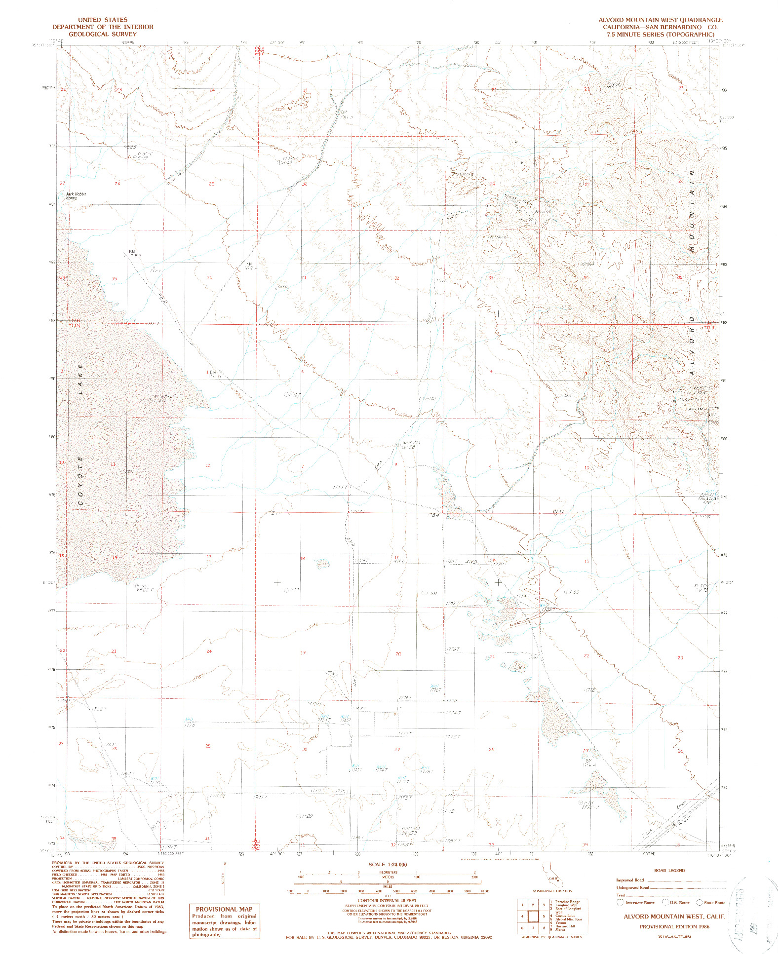 USGS 1:24000-SCALE QUADRANGLE FOR ALVORD MOUNTAIN WEST, CA 1986