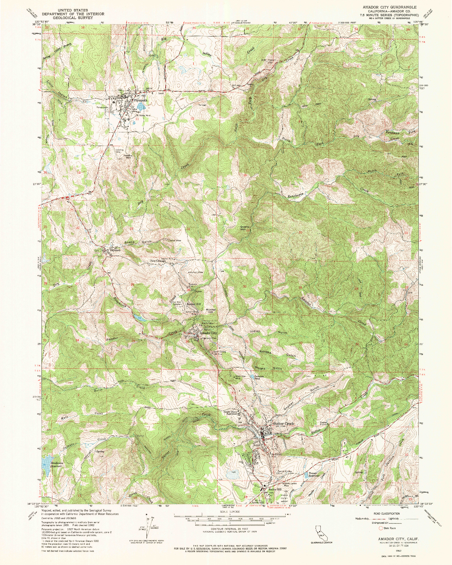 USGS 1:24000-SCALE QUADRANGLE FOR AMADOR CITY, CA 1962