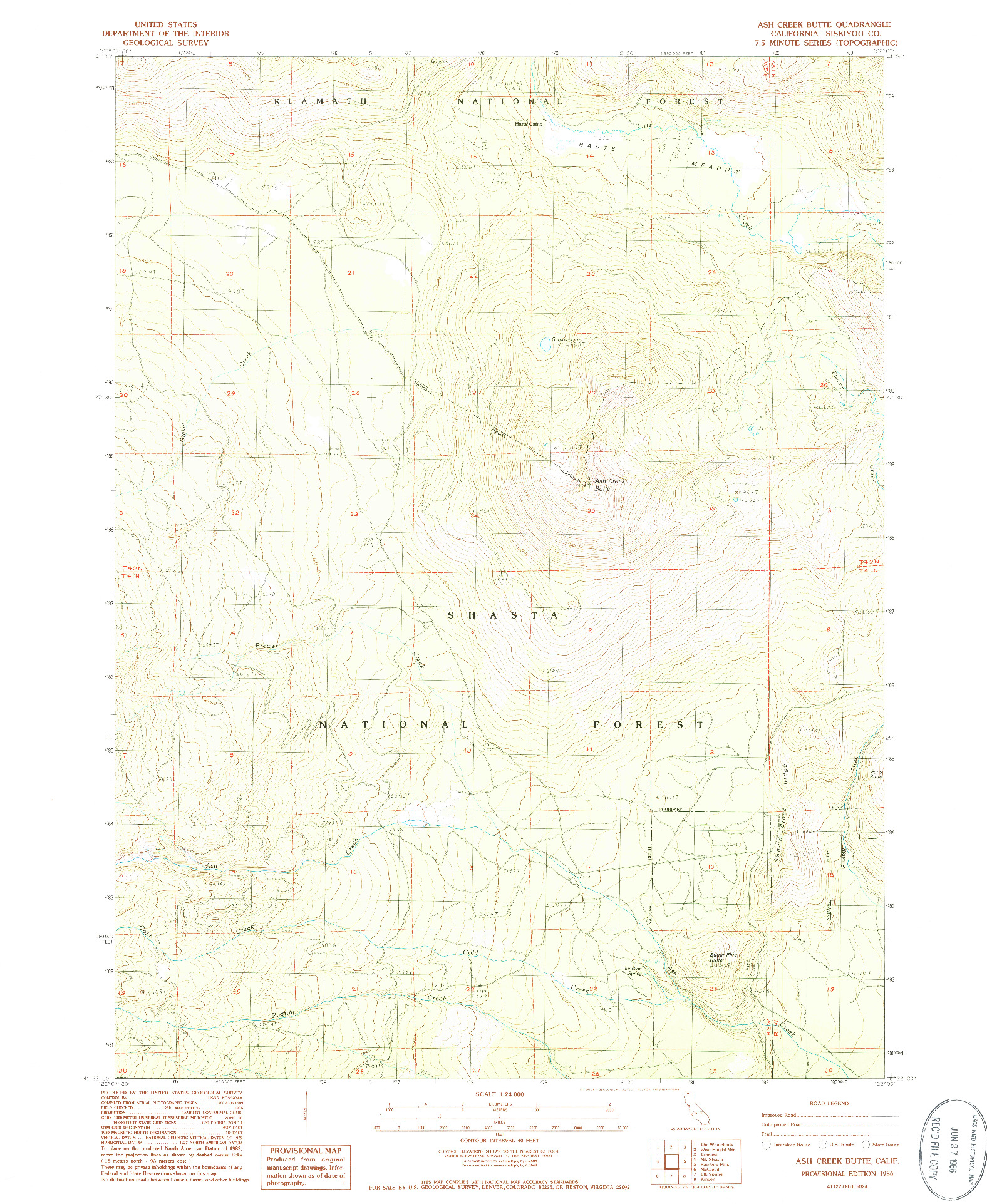 USGS 1:24000-SCALE QUADRANGLE FOR ASH CREEK BUTTE, CA 1986