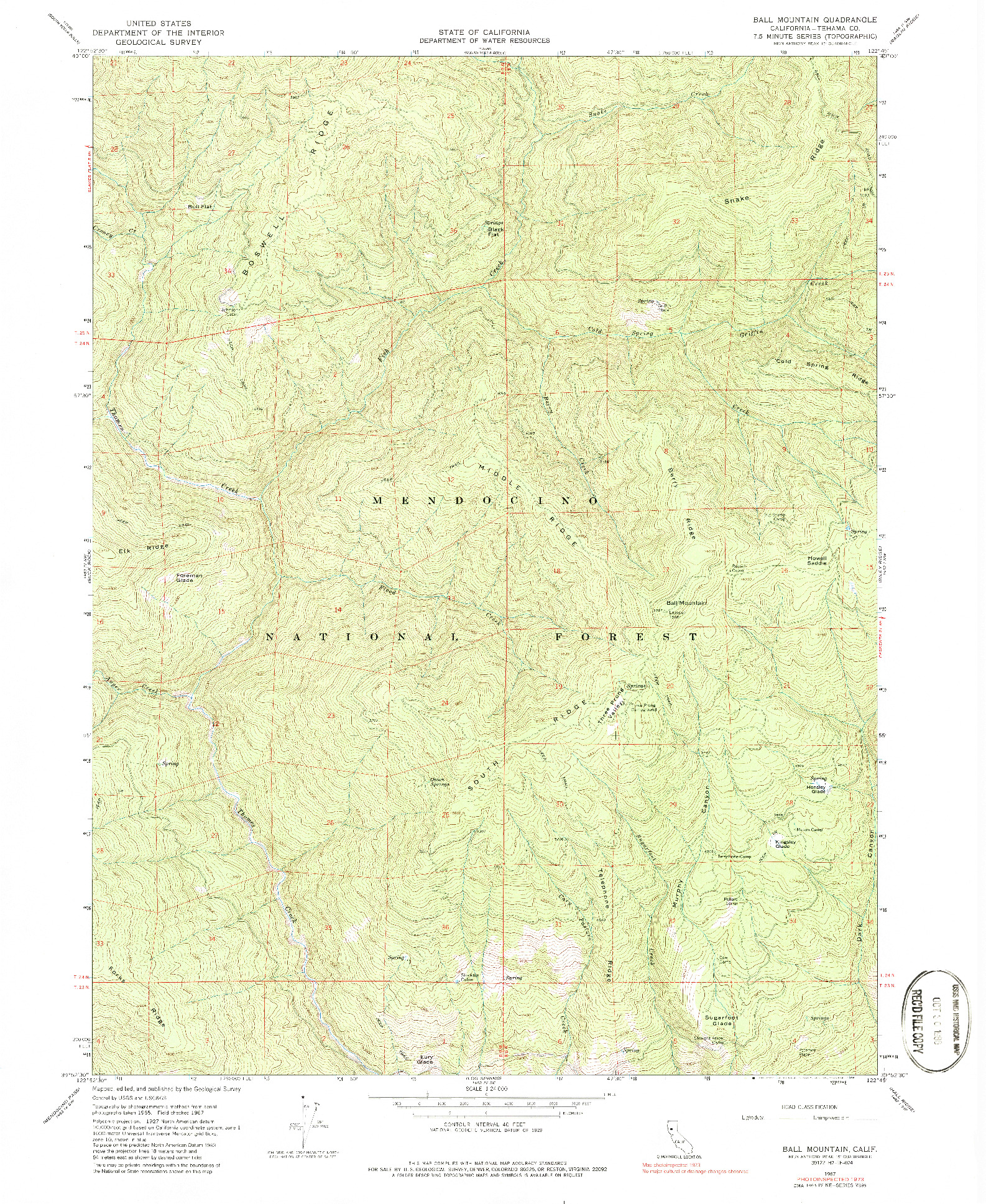 USGS 1:24000-SCALE QUADRANGLE FOR BALL MOUNTAIN, CA 1967