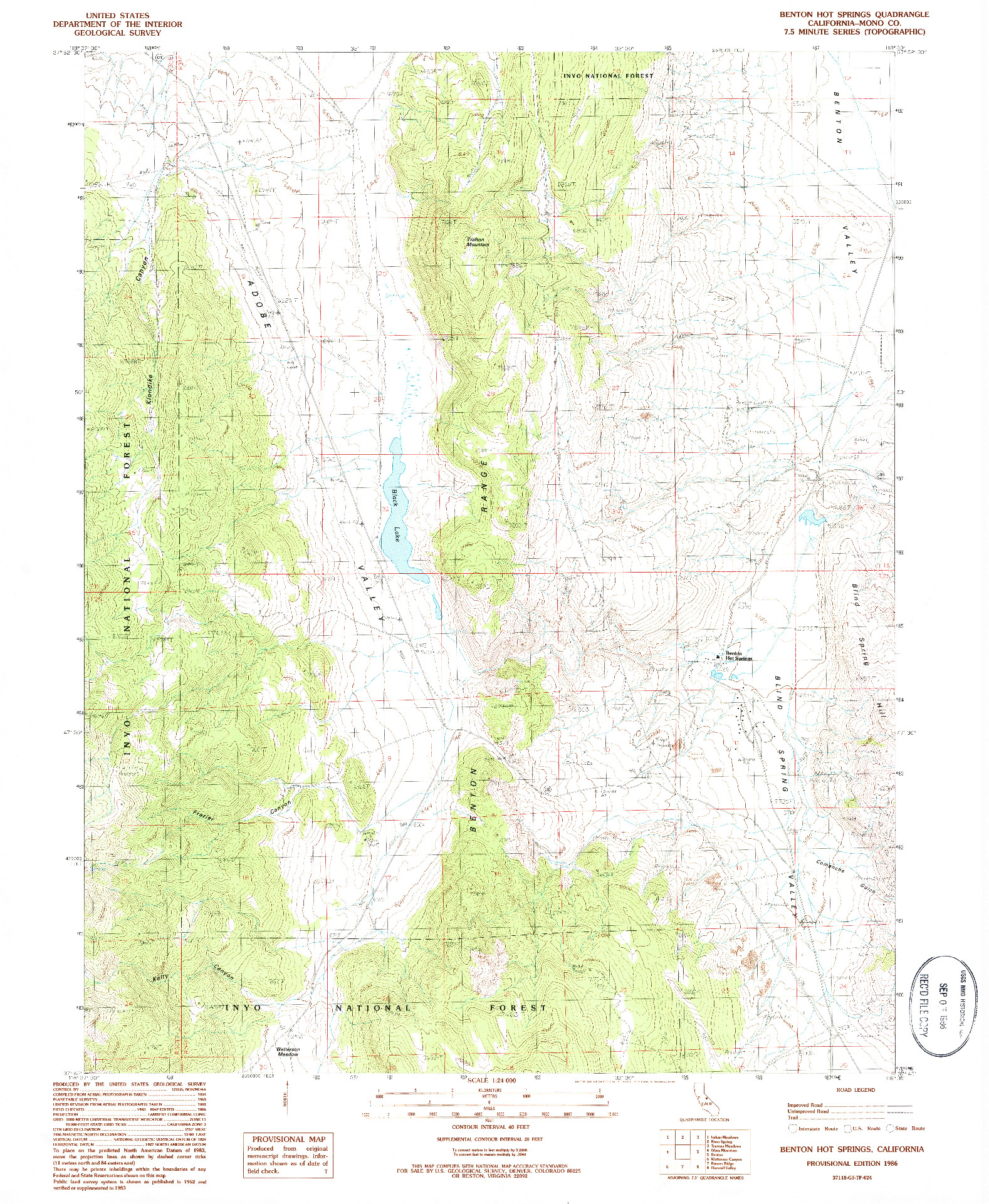 USGS 1:24000-SCALE QUADRANGLE FOR BENTON HOT SPRINGS, CA 1986